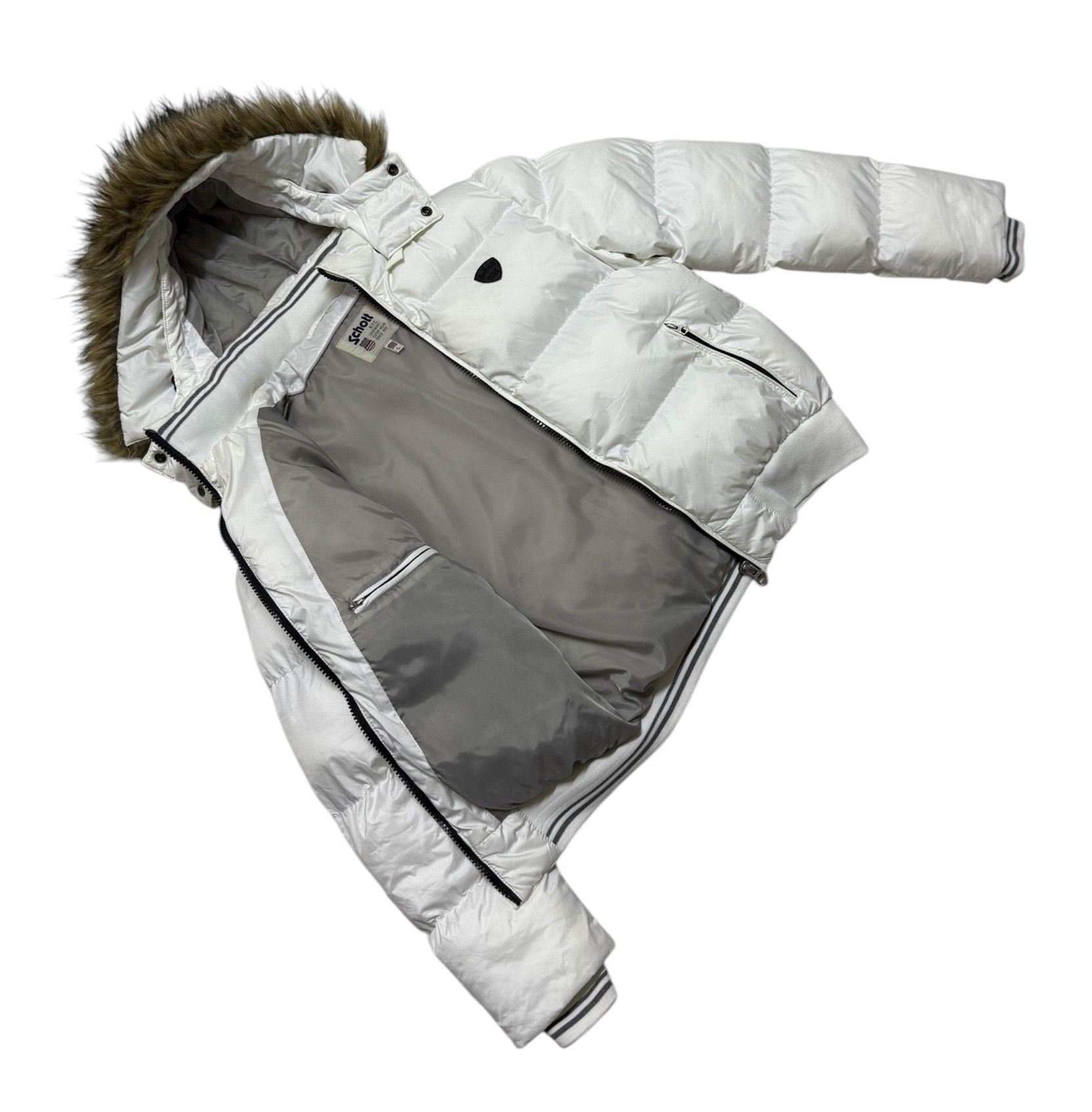 Schott Schott Puffer Down Shearling Hoodie Bomber Jacket Size US M / EU 48-50 / 2 - 9 Thumbnail