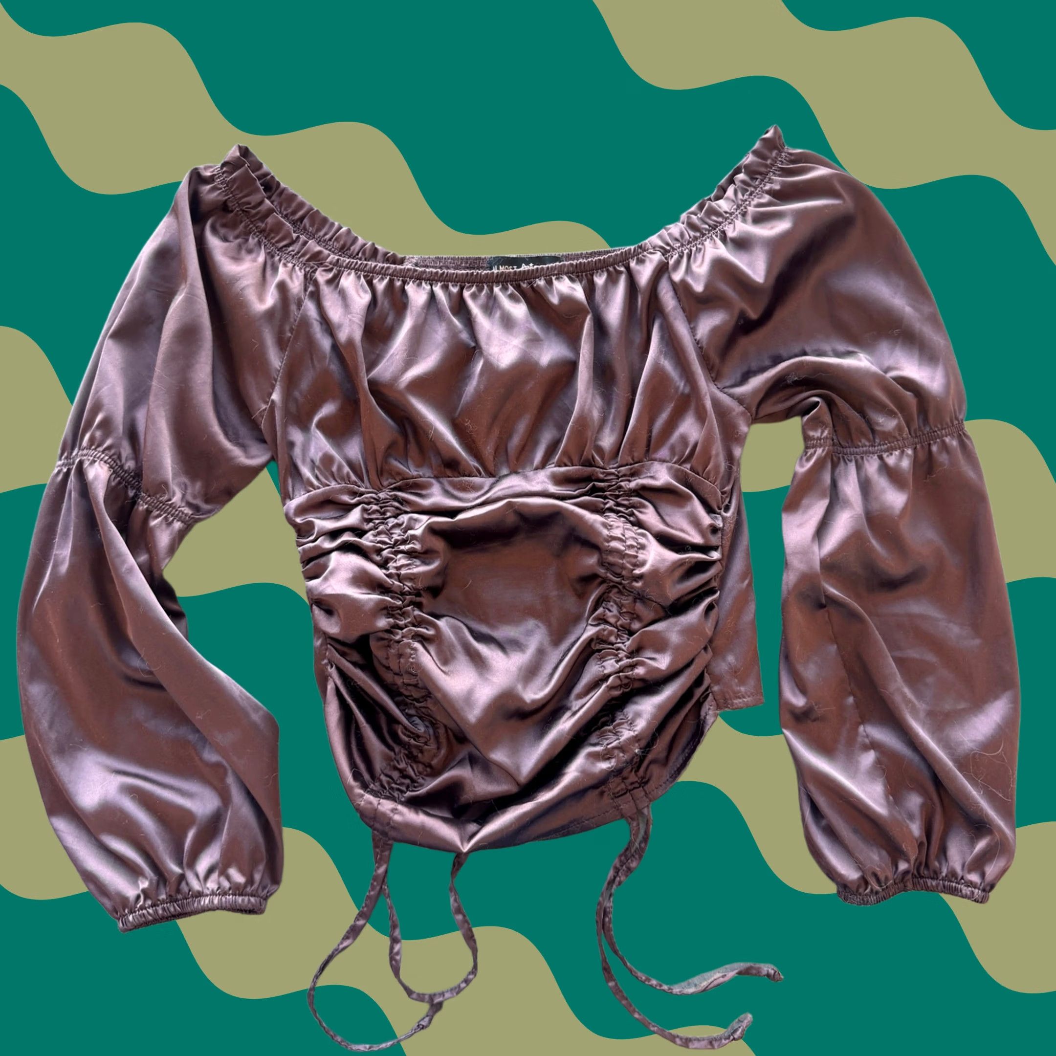 Vintage VINTAGE Y2k Brown Satin Medieval Tie Scrunch Longsleeeve Women’s Blouse Small Size S / US 4 / IT 40 - 1 Thumbnail