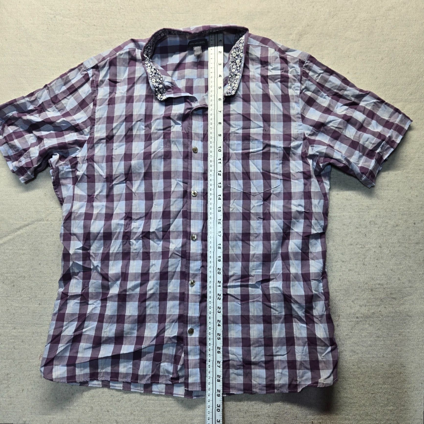 Van Heusen Van Heusen Shirt Mens XL Button-Up Long Sleeve Purple Check 17 17.5 Collared Wrinkle Resistant Pockets Modern Vintage No N/A Size US XL / EU 56 / 4 - 6 Thumbnail