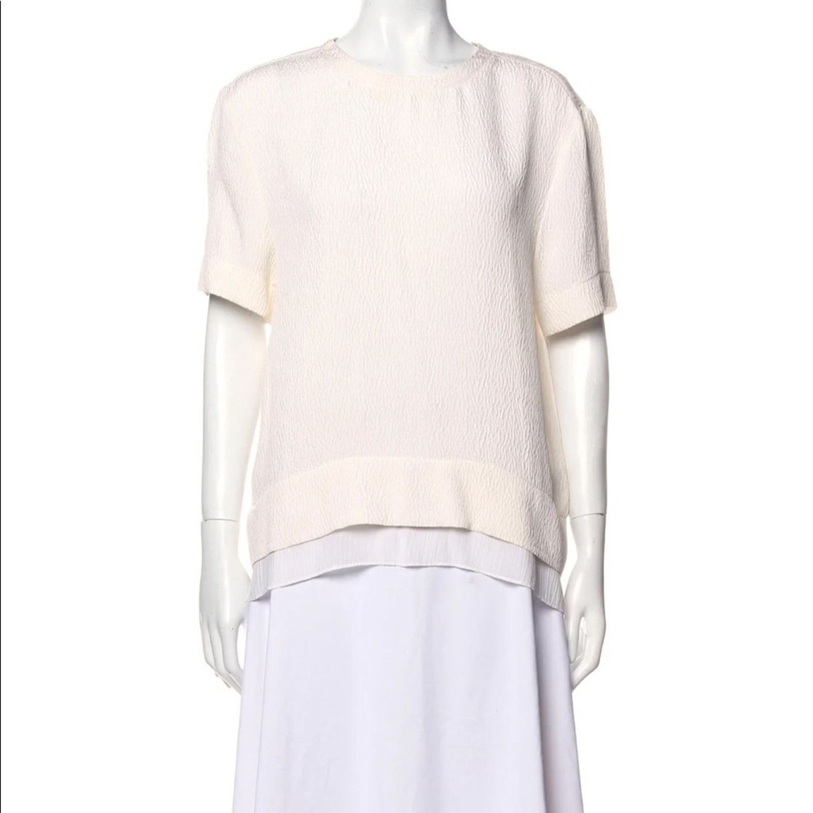 Helmut Lang HELMUT LANG Silk White Short Sleeve Tee Shirt Blouse Top Size XS / US 0-2 / IT 36-38 - 11 Thumbnail
