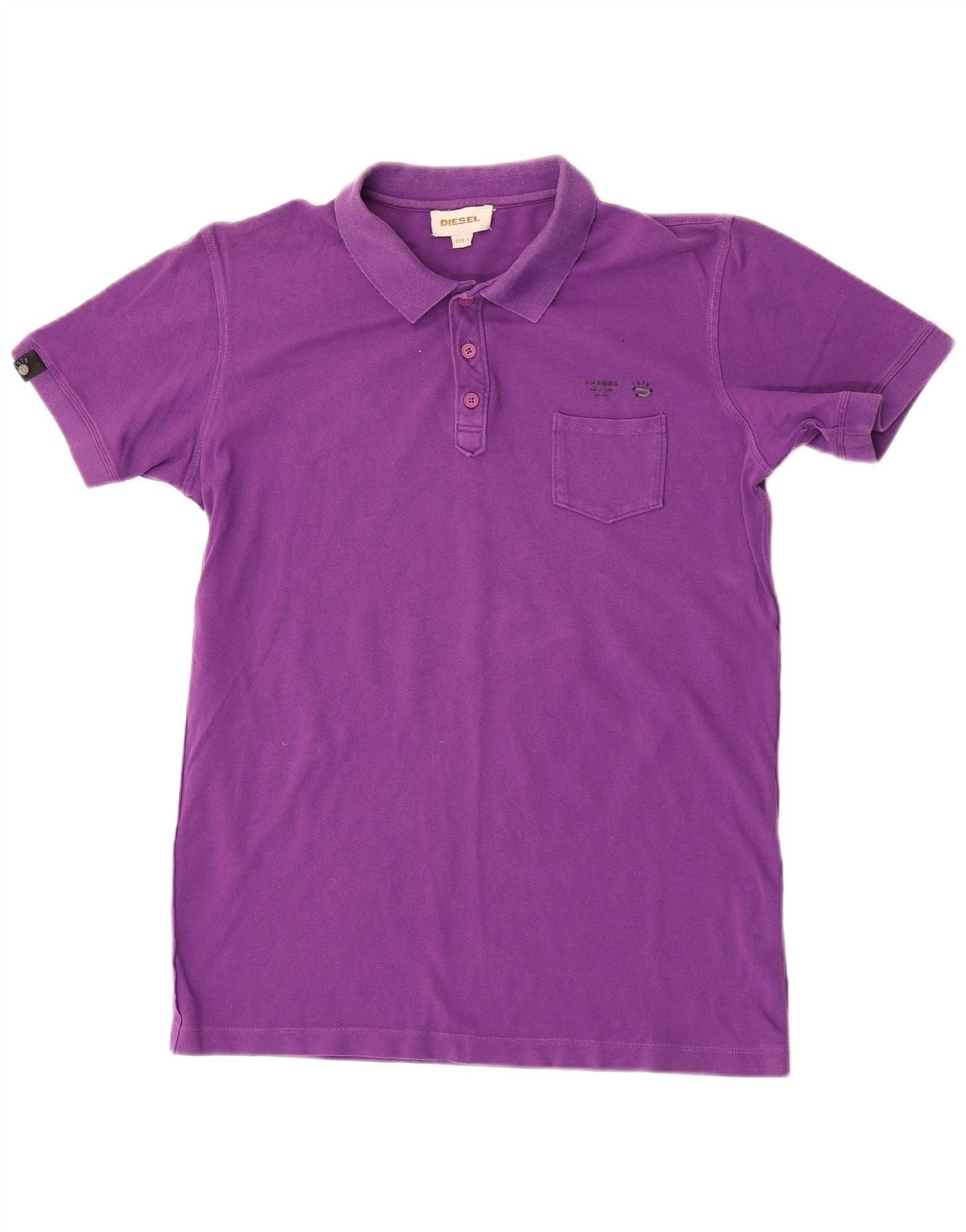 Mens Polo Shirt Large Purple Cotton