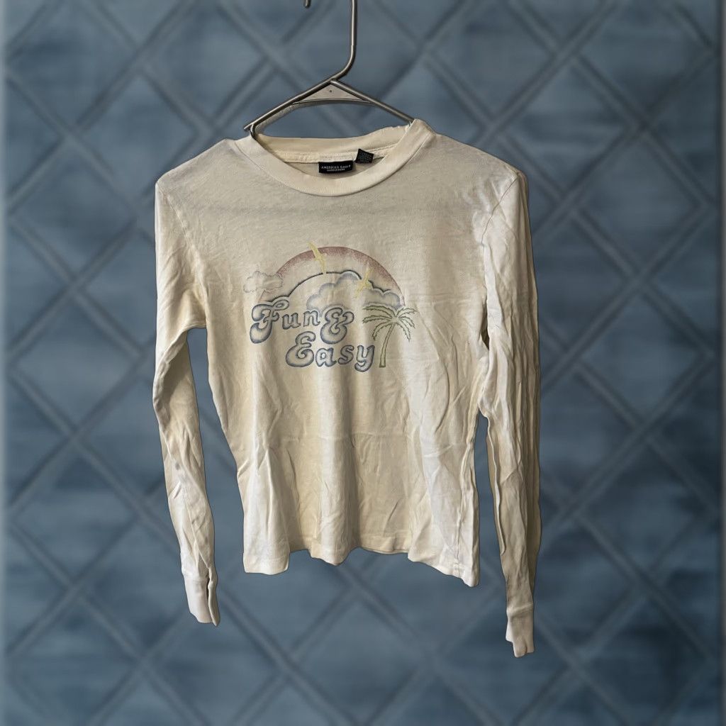 American Eagle Outfitters American Eagle Outfitters Womens T-Shirt Top Small White Graphic Crew Neck Long Sleeve Size S / US 4 / IT 40 - 1 Thumbnail