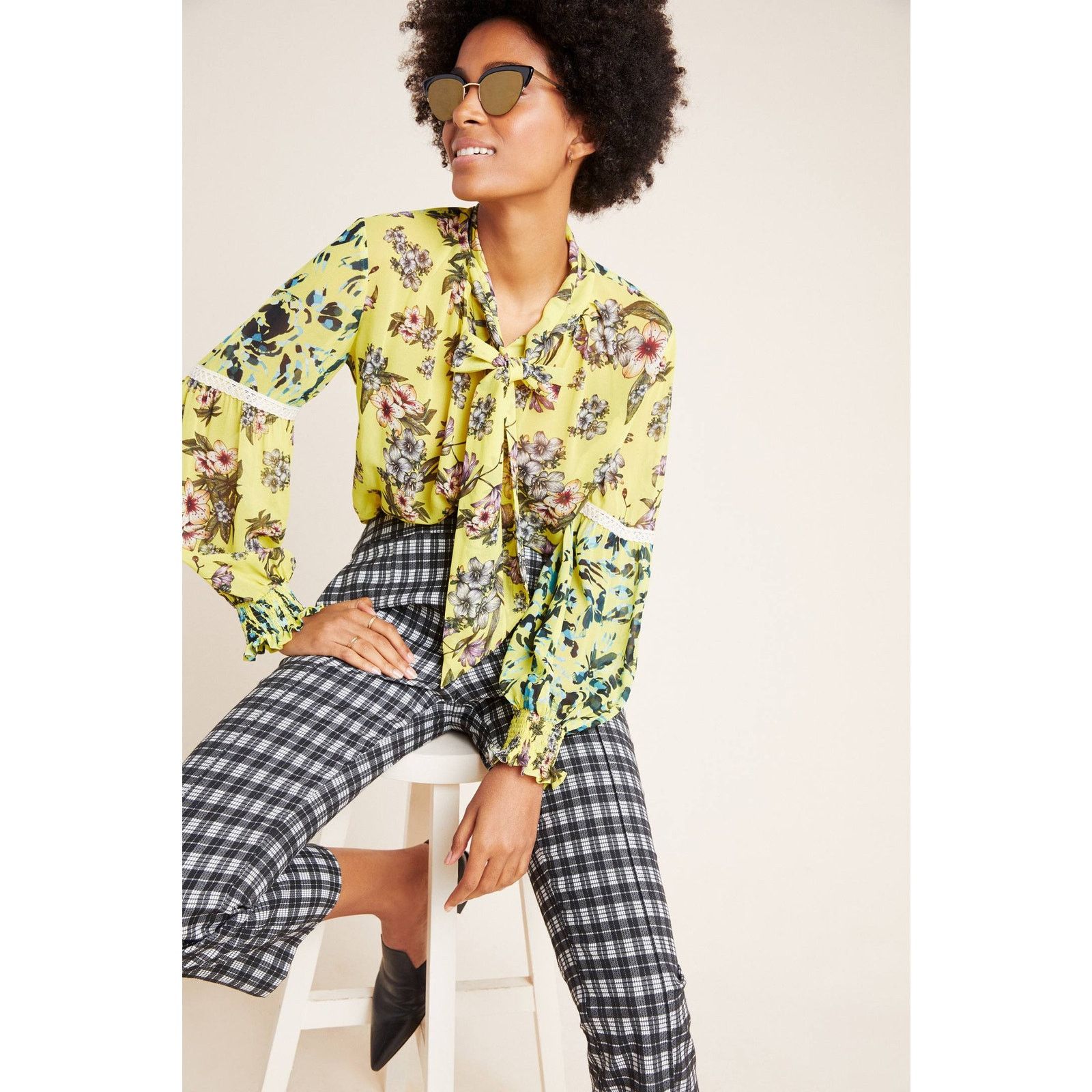 Anthropologie New Varun Bahl Mindy Tie-Neck Floral Blouse $140 XS Yellow Size XS / US 0-2 / IT 36-38 - 3 Thumbnail