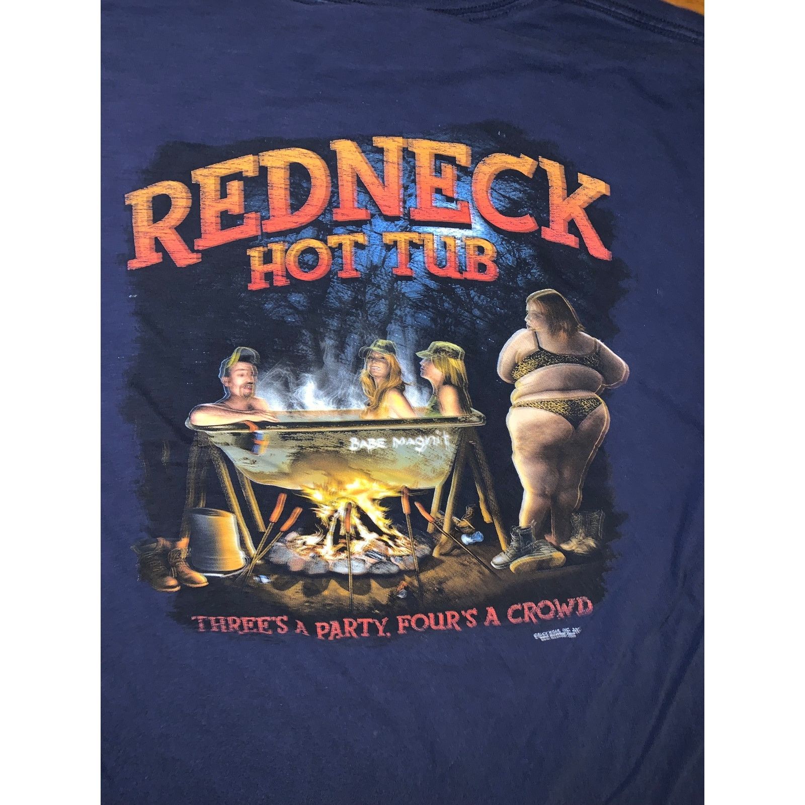 Other × Vintage Vtg Redneck Hot Tub Graphic T Shirt Navy Blue Humor Large Size US L / EU 52-54 / 3 - 1 Thumbnail