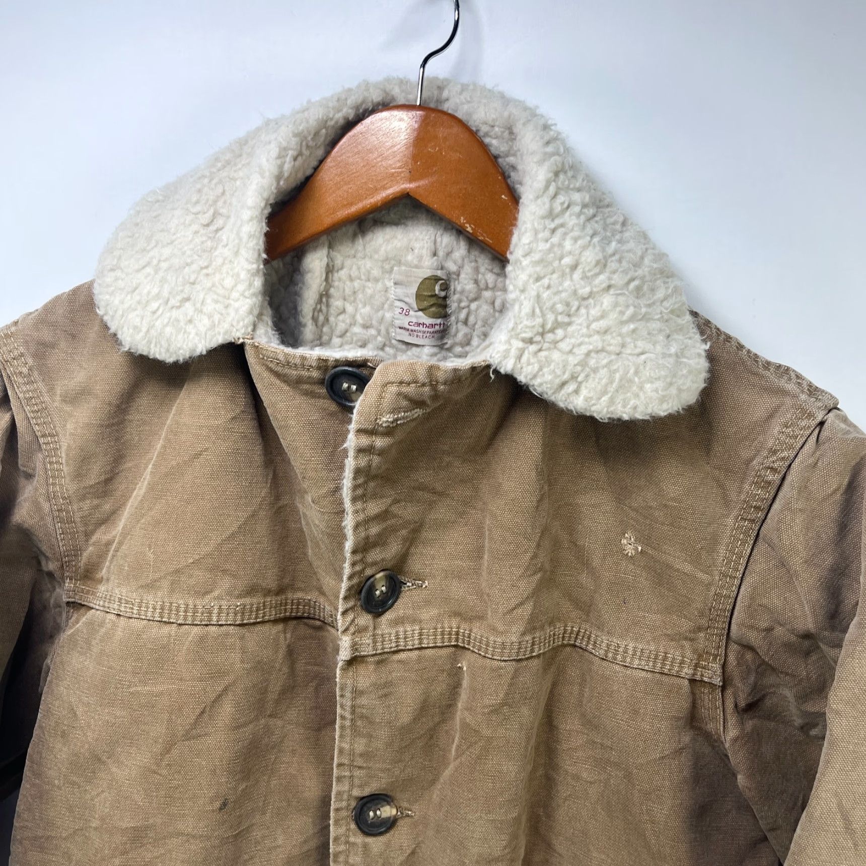 Carhartt VINTAGE Carhartt Jacket Barn Workwear Mens 38 Brown Canvas Sherpa Lined 70s J97 Size US XXS / EU 40 - 2 Thumbnail
