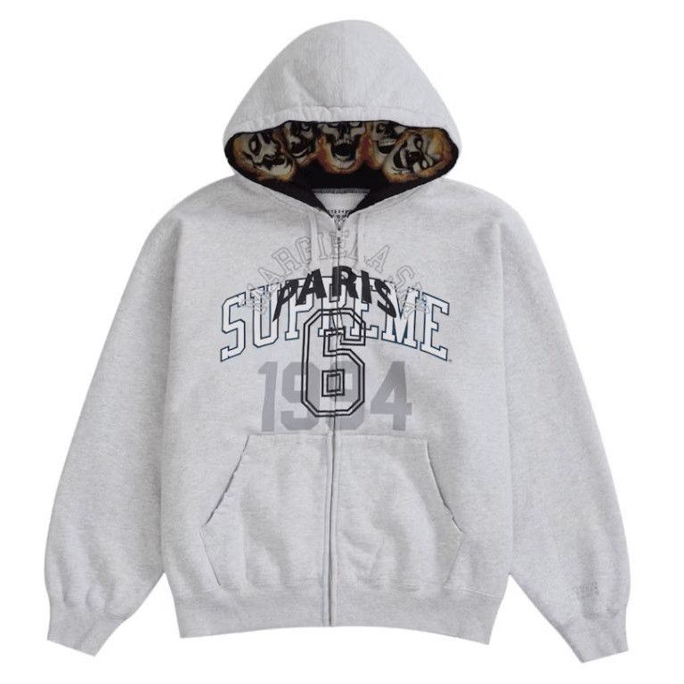 Image of Supreme Mm6 Maison Margiela Zip Up Hooded Sweatshirt Grey, Men's (Size XL)