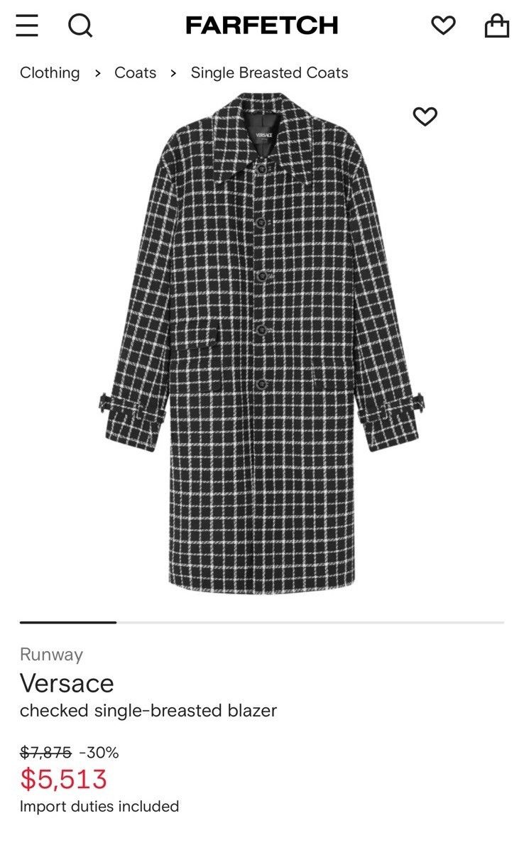 Versace Versace Black And White Checkered Single Breasted Coat Over Size US XL / EU 56 / 4 - 9 Thumbnail