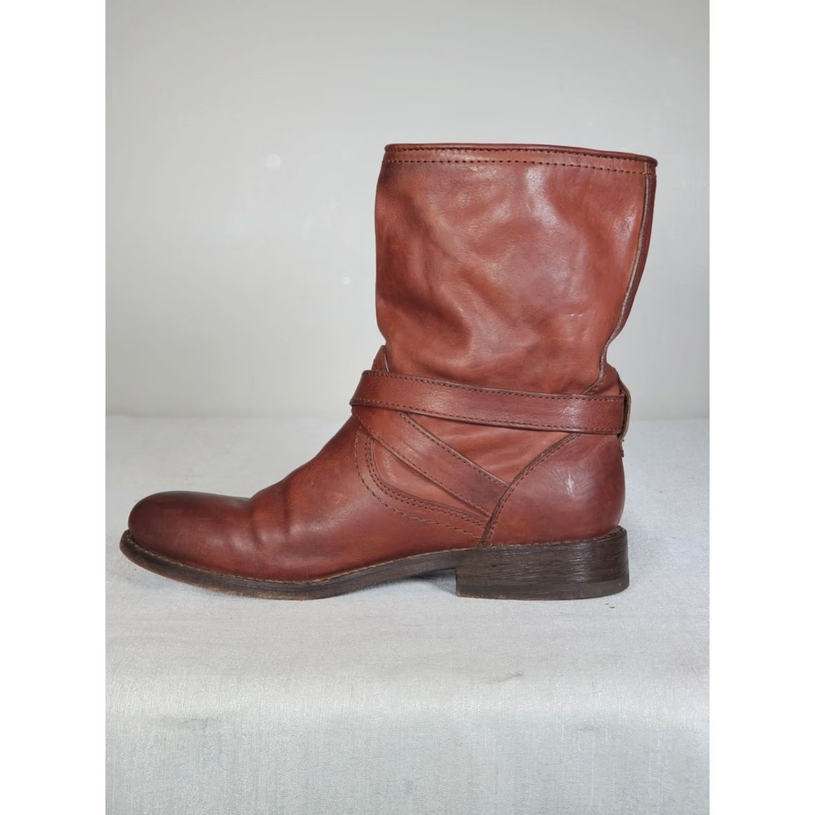 Frye FRYE Jayden Cross Engineer Boots Mahogany Leather Pull On Ankle Women's US 7 B Boots Womens Size US 7 / IT 37 - 3 Thumbnail