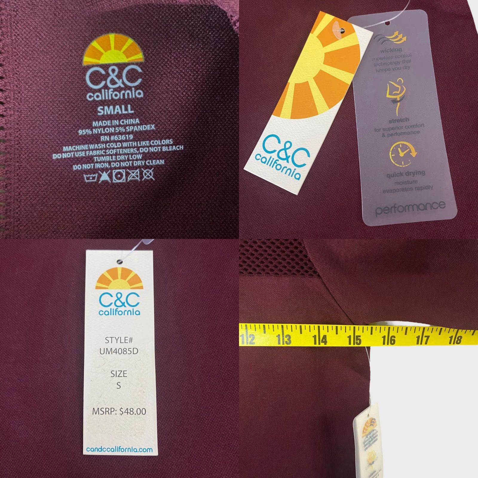 Vintage C&C California Performance Athletic Long Sleeve Shirt Red Women's Small Activewear Size S / US 4 / IT 40 - 8 Thumbnail
