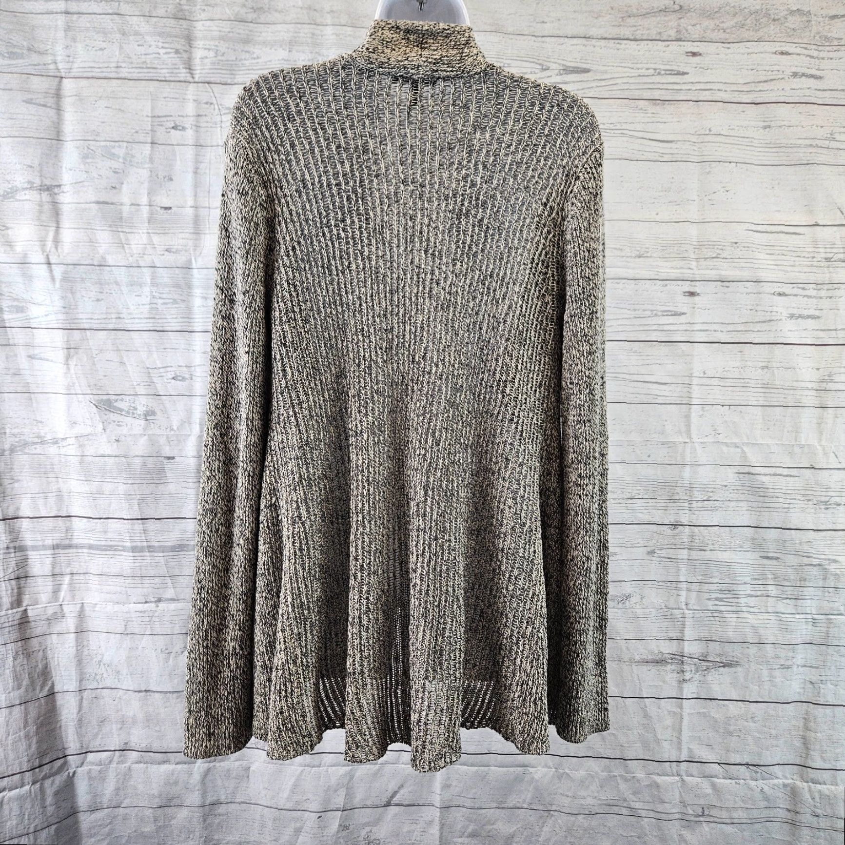 Eileen Fisher Eileen Fisher Cardigan Womens Large Sz Beige Black Loose Knit Linen Wool Size L / US 10 / IT 46 - 4 Thumbnail
