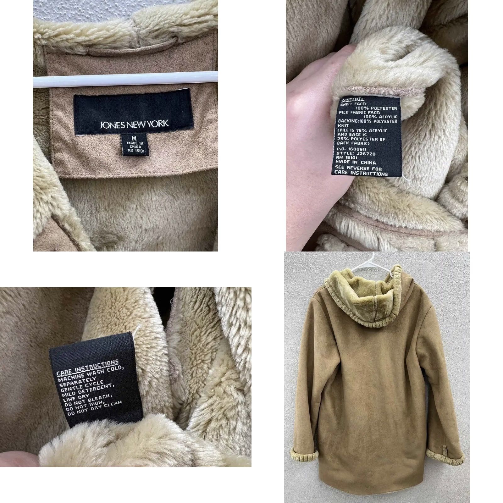 Jones New York Womens Jones New York Coat Brown Hooded Faux Leather Heavy Button Up M Size M / US 6-8 / IT 42-44 - 8 Thumbnail