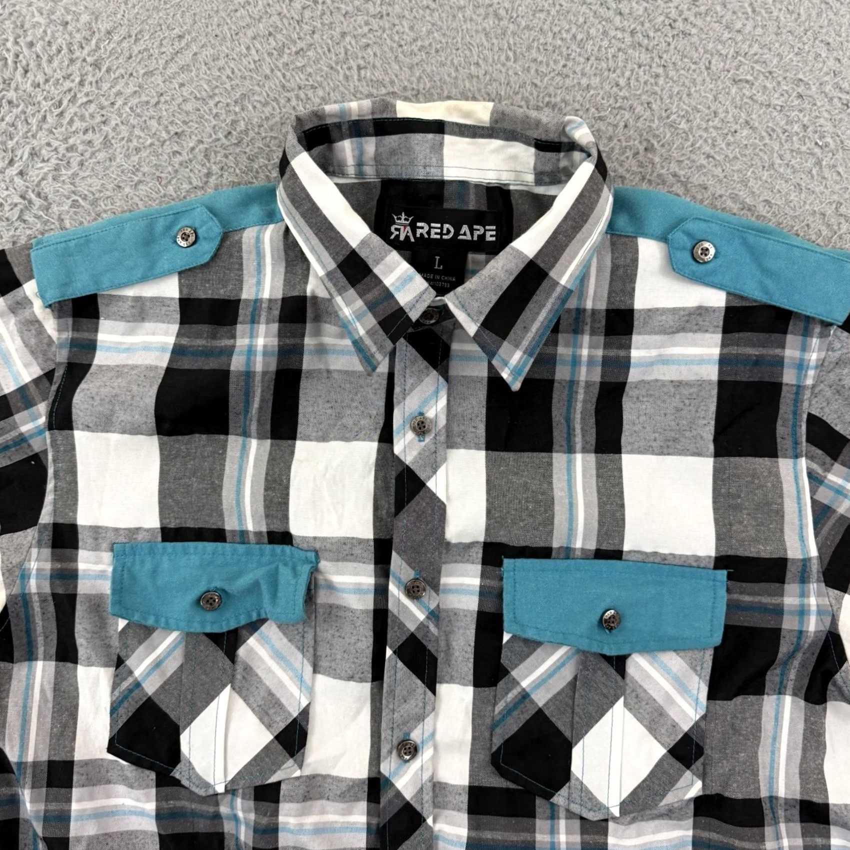 Vintage VINTAGE Red Ape Shirt Men's Large Blue Plaid Button Up Short Sleeve Y2K Hip Hop Size US L / EU 52-54 / 3 - 3 Thumbnail