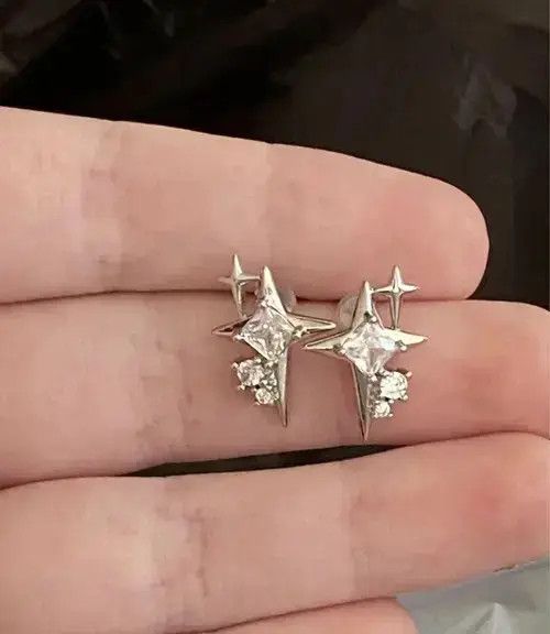 Diamond Earrings Crystal Star Stone Earrings Gothic Punk Chrome Jewelry Spike in Silver, Men's