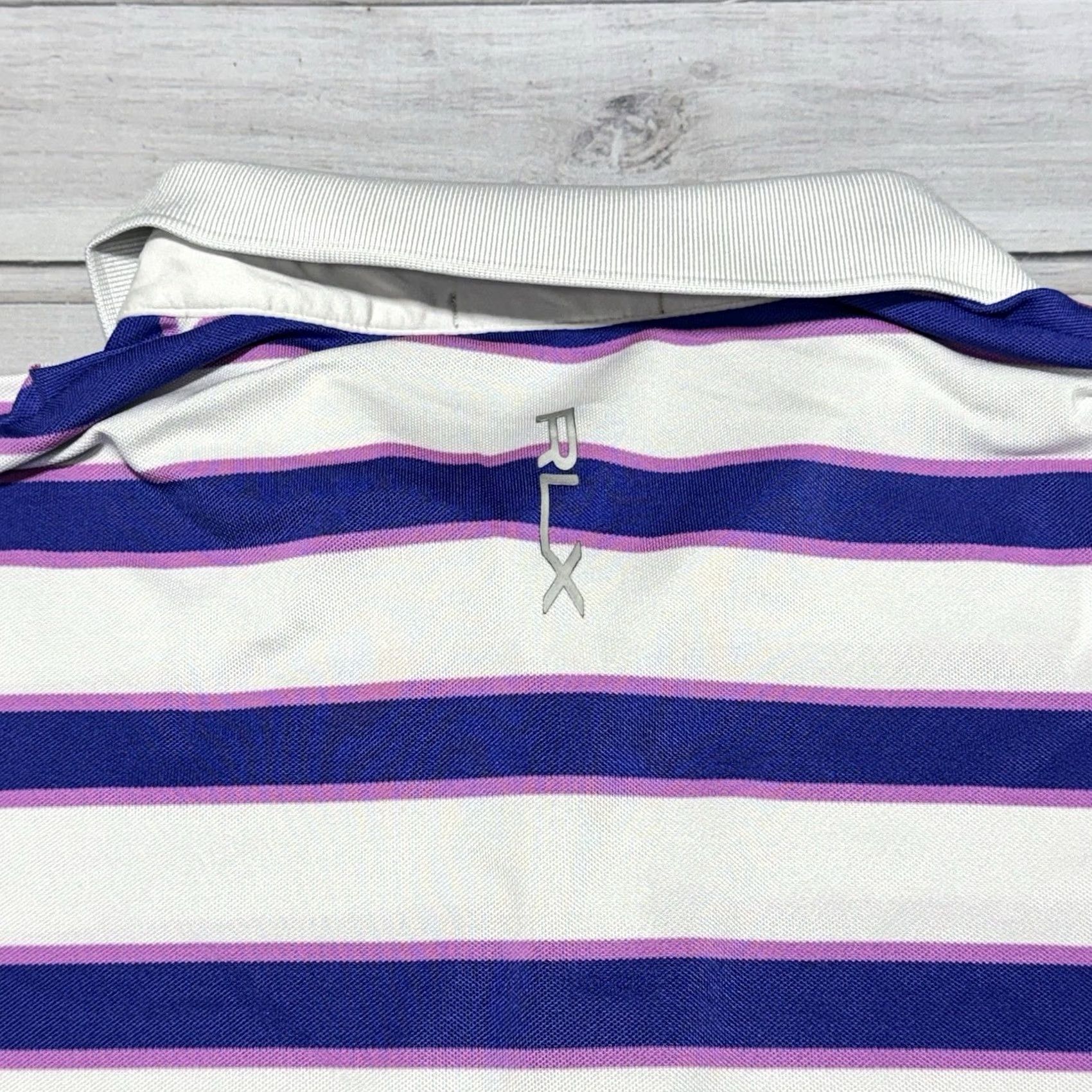 RLX Ralph Lauren RLX Ralph Lauren Polo Shirt XL White Blue Purple Stripe Golf Size US XL / EU 56 / 4 - 7 Thumbnail
