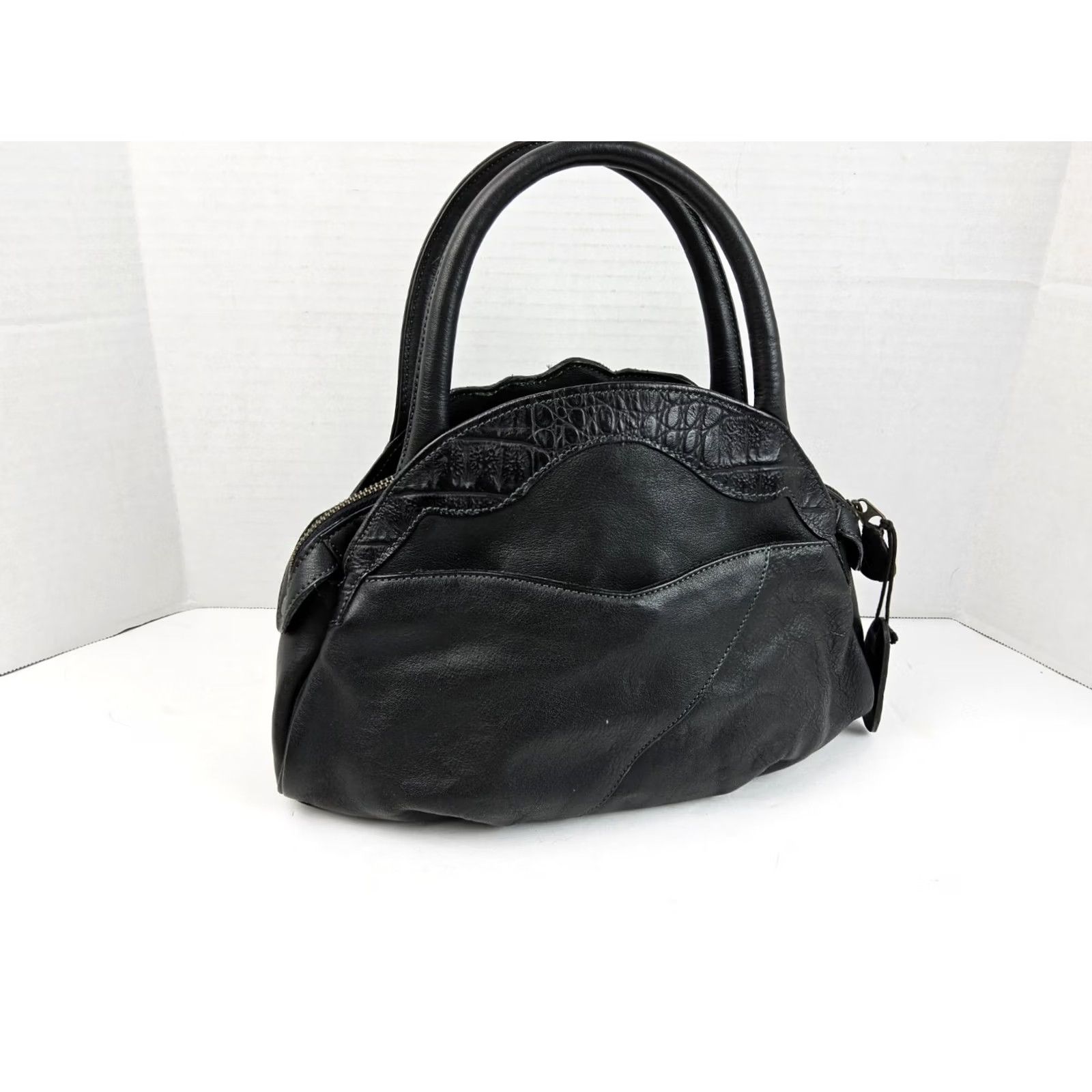 Vintage Ibiza Leather Satchel Handbag Purse Black Satchel/Top Handle Bag Womens Leather Black 11.5x8x4.5 Size ONE SIZE - 5 Thumbnail