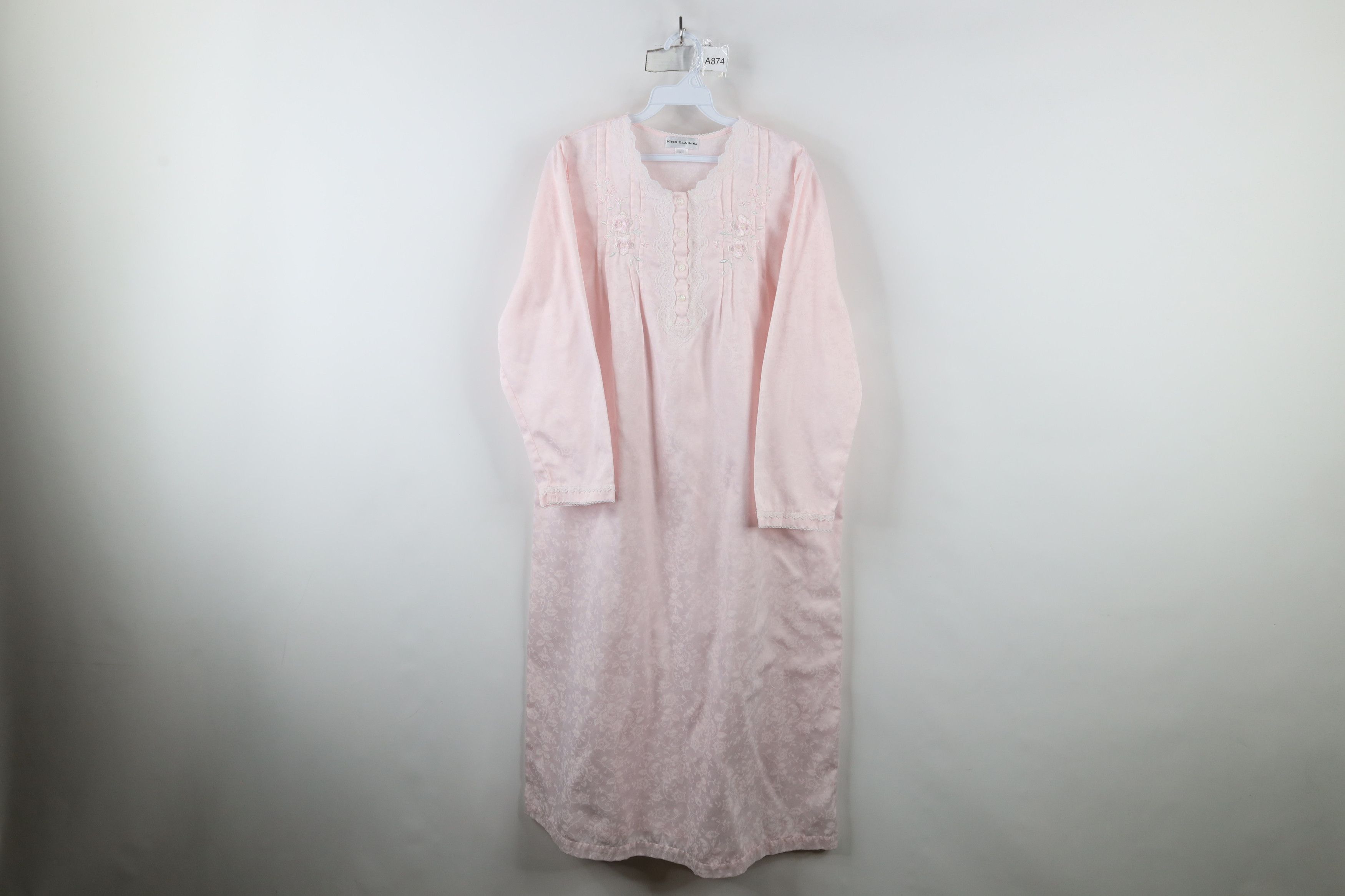 Vintage Vintage 90s Miss Elaine Lace Long Sleeve Night Gown Pink Size S / US 4 / IT 40 - 1 Thumbnail