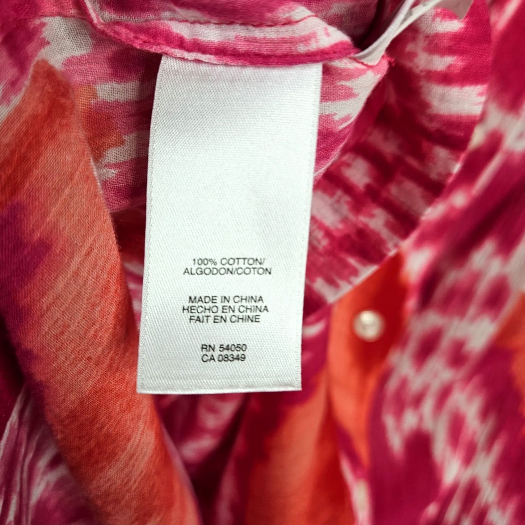 Jones New York Jones New York Woman Shirt 2X Orange Ikat Print Button Front V-Neck Long Sleeve Regular Fit Womens Modern Casual Blouse Size XXL / US 16-18 / IT 52-54 - 6 Thumbnail