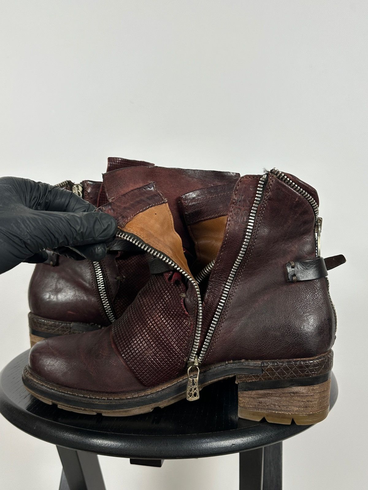 A.S.98 A.S.98. Airstep Burgundy Leather Biker Ankle Boho Boots Size US 9 / IT 39 - 13 Thumbnail