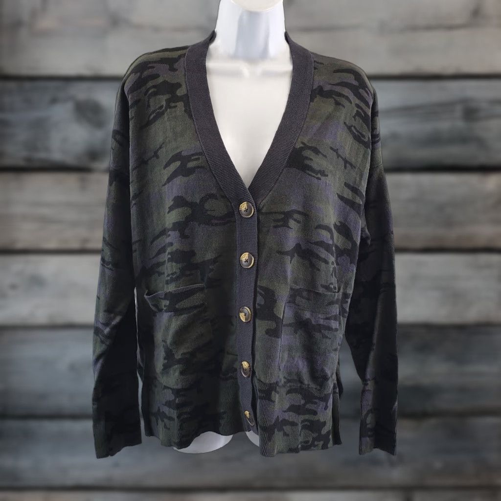 Sanctuary Sanctuary Womens Cardigan Sz Small Green Blue Camo Button Front Cotton Blend Size S / US 4 / IT 40 - 1 Thumbnail