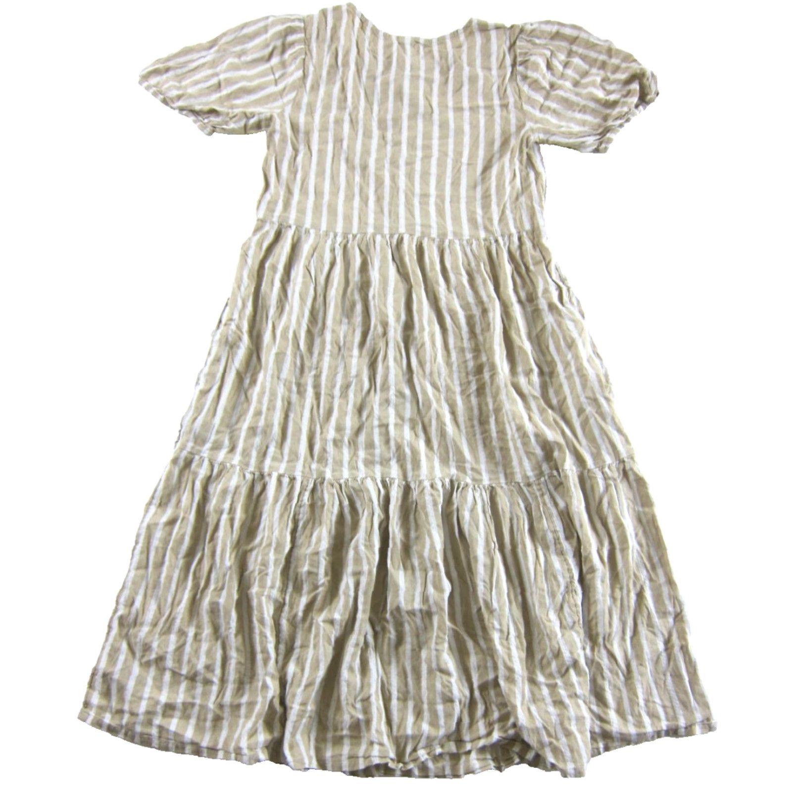Old Navy Old Navy 100% Cotton Brown White Striped Pocket Tiered Short Sleeve Maxi Dress M Womens Dress Size 32" / US 10 / IT 46 - 2 Thumbnail