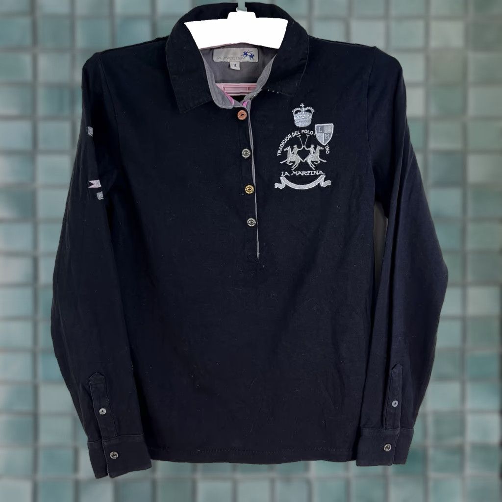 La Martina VINTAGE LA MARTINA Women's Polo Club Henley Jersey Long Sleeve Black Size 3 Shirt Size XS / US 0-2 / IT 36-38 - 1 Thumbnail