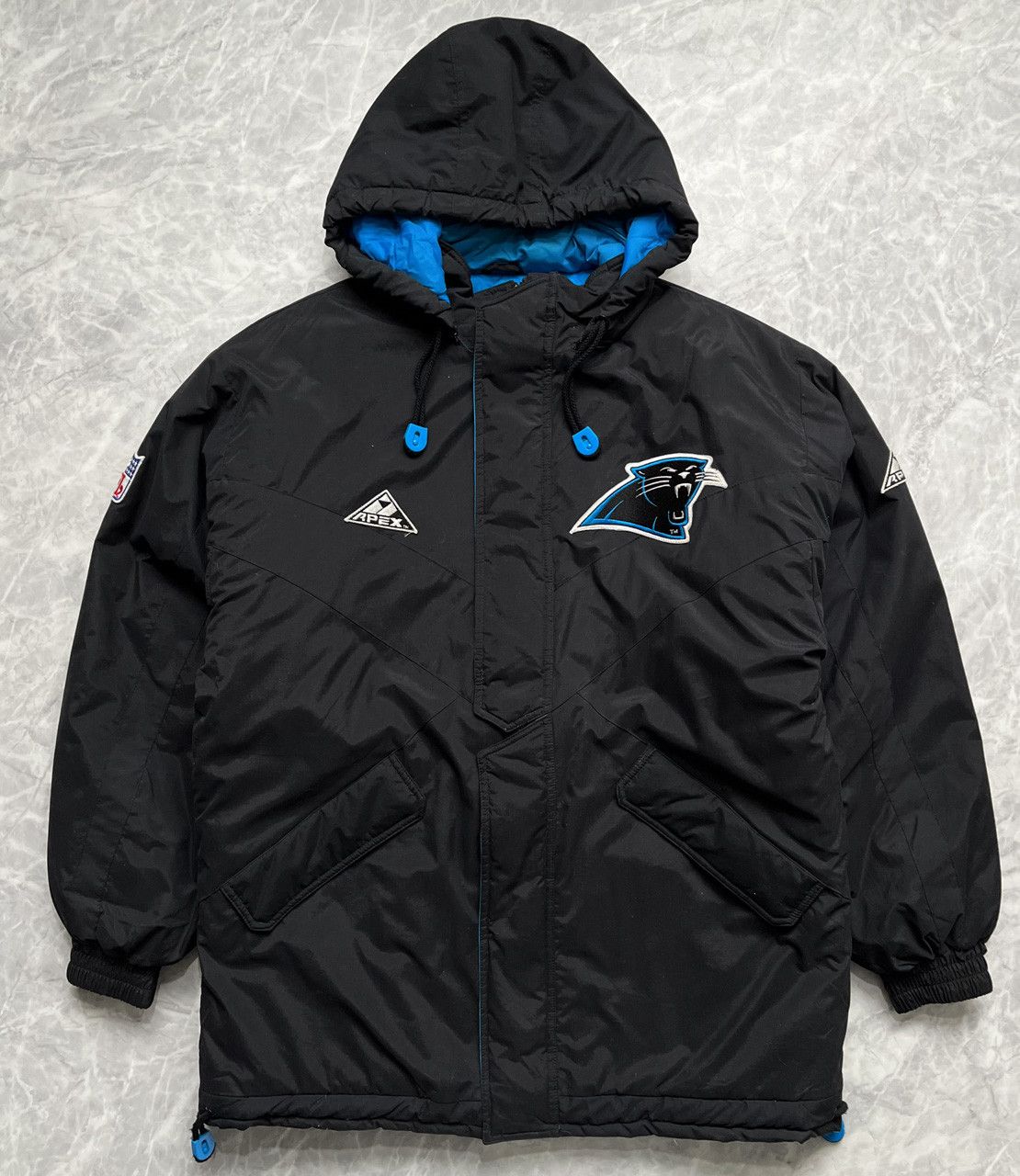 VTG 90s NFL CAROLINA PANTHERS APEX ONE PUFFER JACKET HOODIE