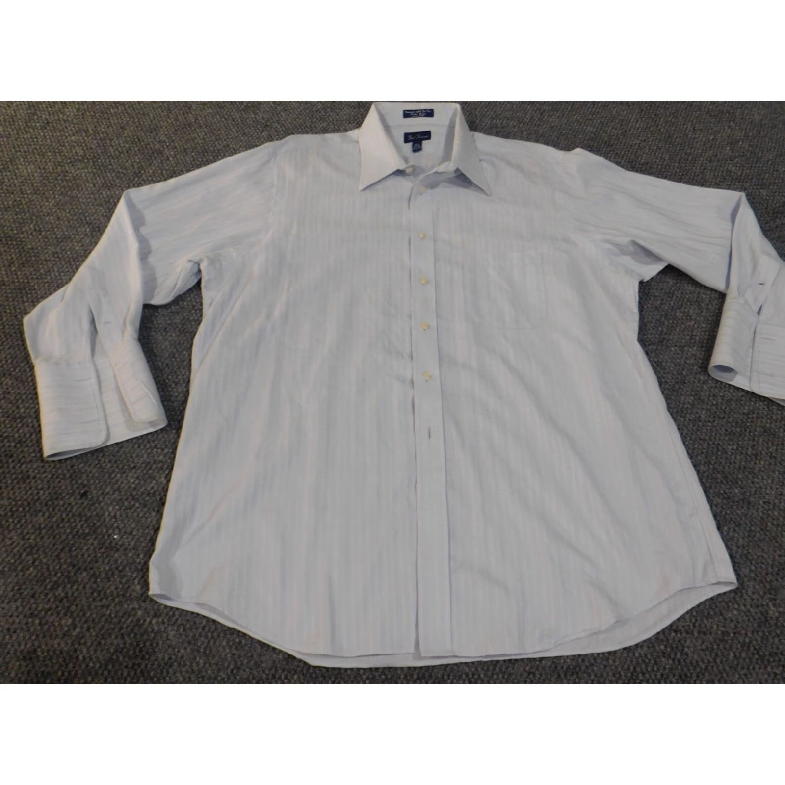 Vintage Paul Fredrick Dress Shirt Mens 17.5 Blue Pinpoint Button Up Collar Down Barrel Cuff Non-Iron Breathable Easy Care Fabric Knit Size 48R - 4 Thumbnail