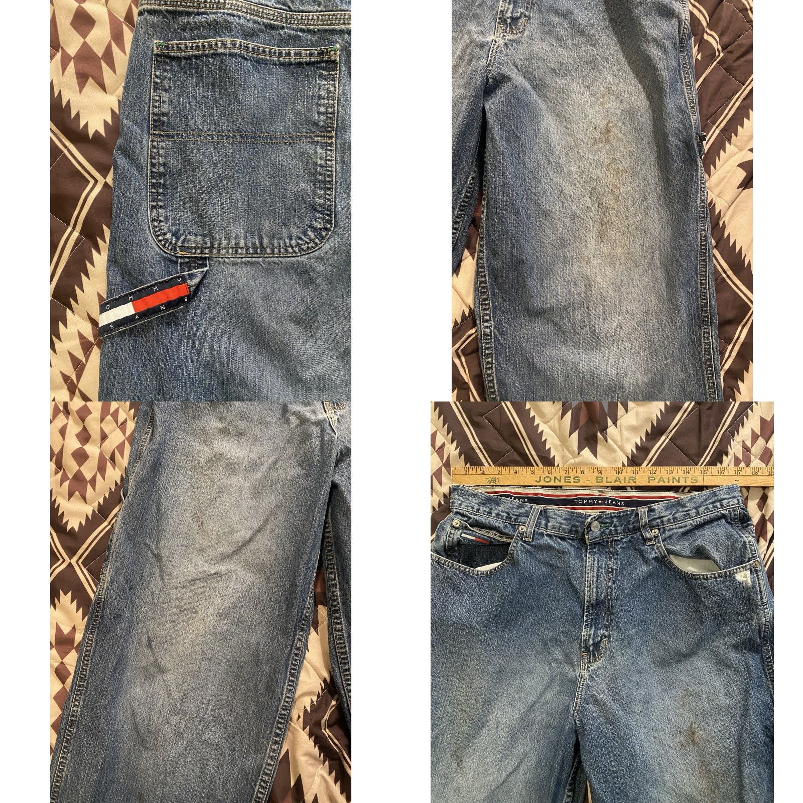 Tommy Hilfiger VINTAGE Tommy Jeans Baggy Carpenter Jeans 34x32 Medium Wash 90s Hip Hop Flag Mens Jeans Size US 34 / EU 50 - 8 Thumbnail