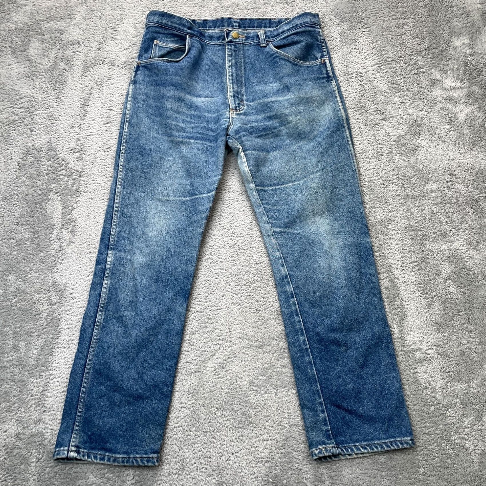 Wrangler VINTAGE Wrangler Jeans Mens 36x30 Blue Logo Denim Straight Leg Cotton 5-Pocket Zipper Button City Preppy Winter Fall Spring Size US 36 / EU 52 - 2 Thumbnail