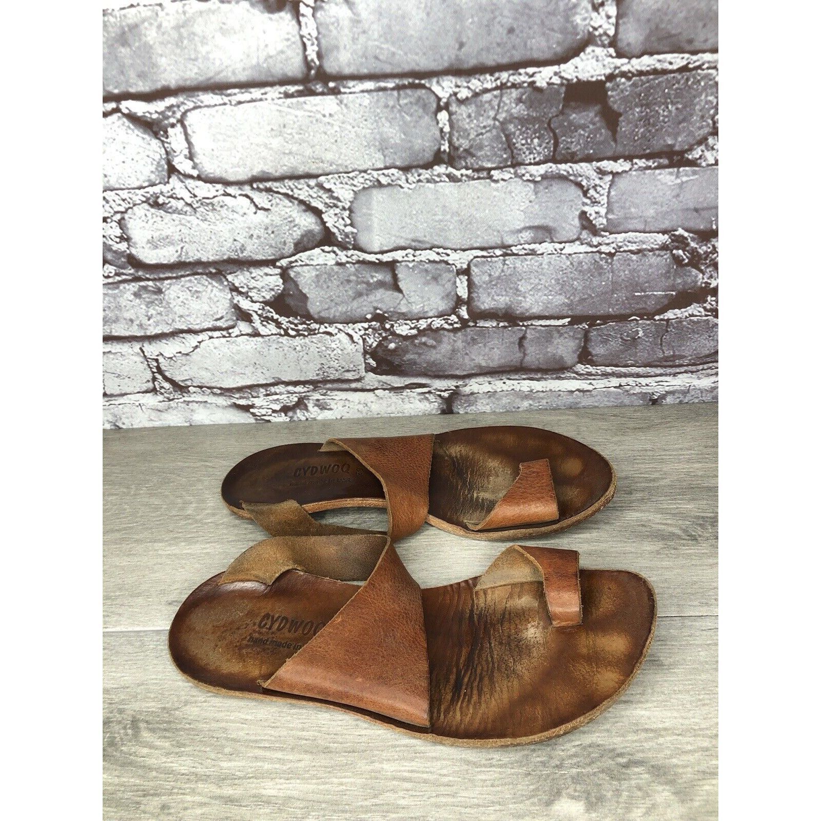 CYDWOQ Cydwoq Brown Leather Toe Post Strap Flat Handmade Sandals Wo Size US 9 / IT 39 - 13 Thumbnail