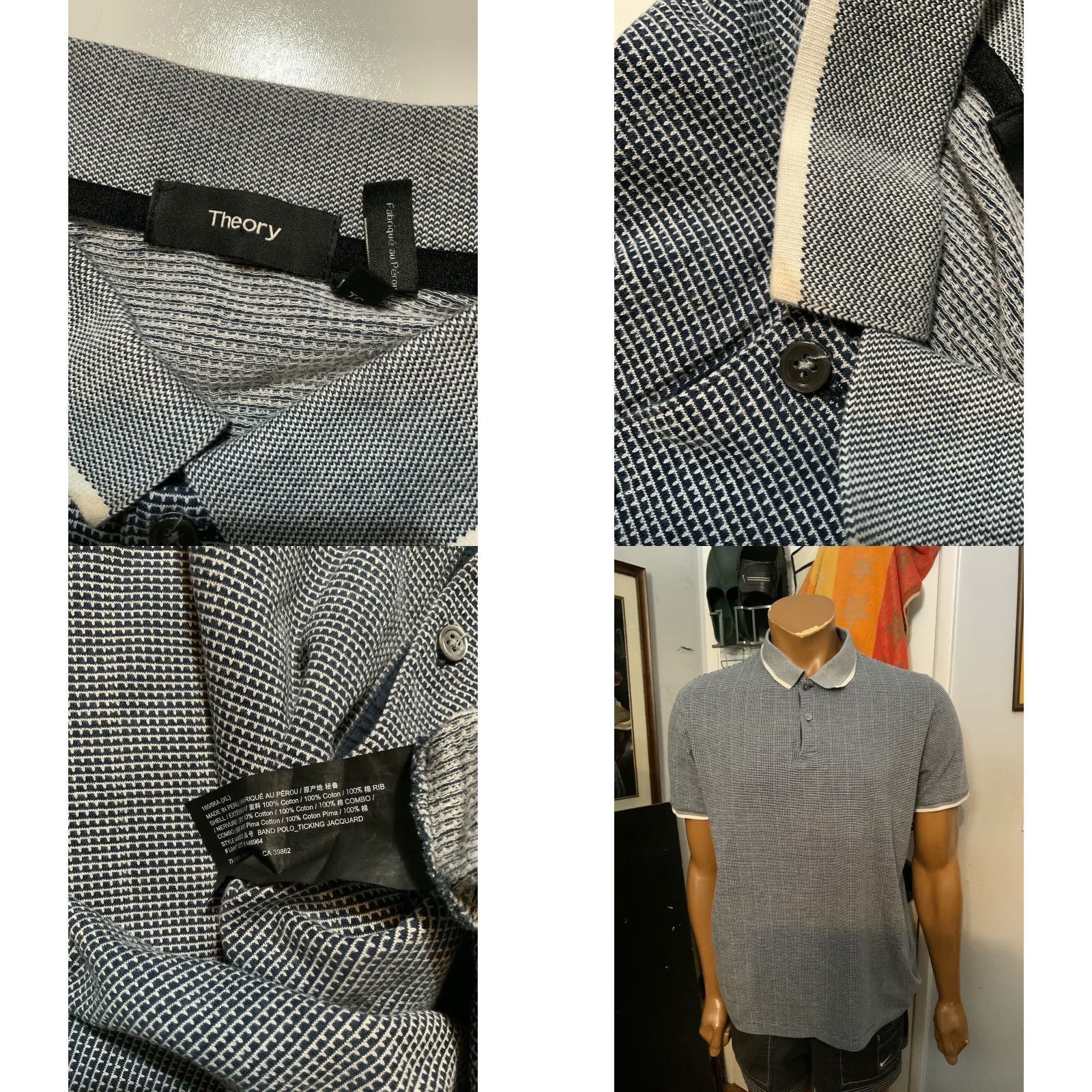 Theory Theory Jacquard Band Ticking Short Sleeve Mens Polo Shirt XL Multicolor Polo Shirt Mens XL Jacquard Band Ticking Color: Multicolor Size US XL / EU 56 / 4 - 8 Thumbnail