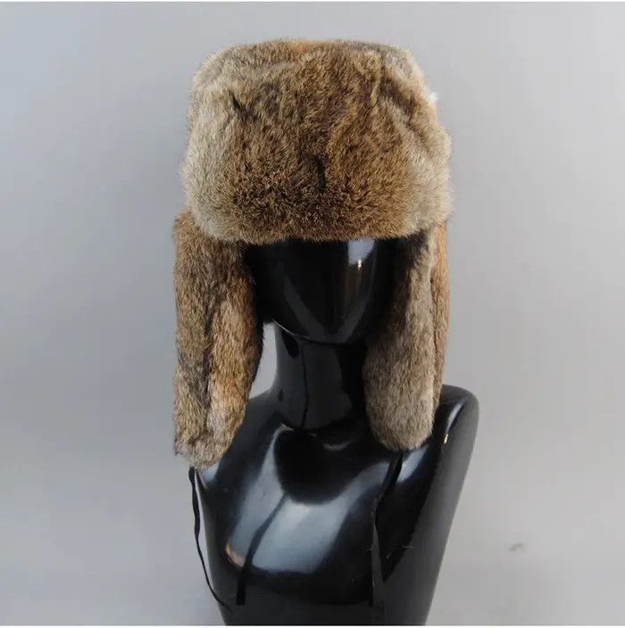Other Warm Natural Rabbit Fur Bomber Hat With Earflaps Size ONE SIZE - 5 Thumbnail
