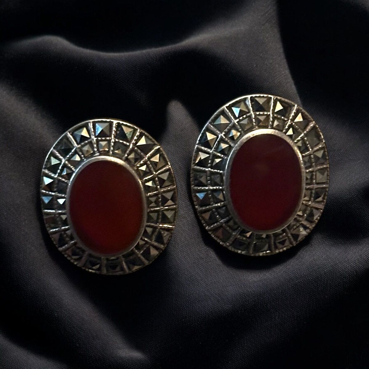 Vintage Vintage 925 silver oval Carnelian clip on earrings Size ONE SIZE - 3 Thumbnail