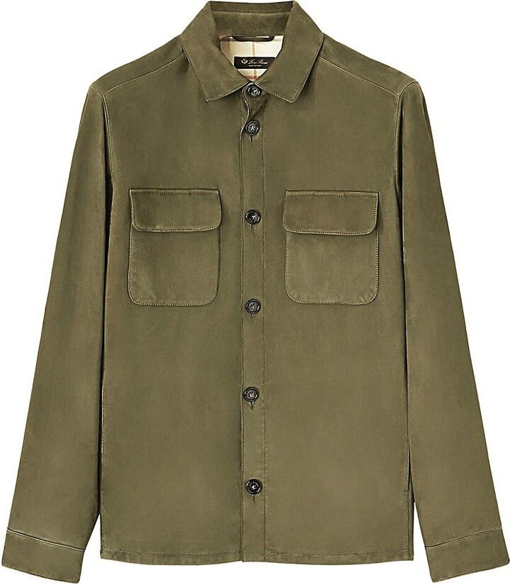 Loro Piana o1w1db10824 Lowe Suede Overshirt in Olive Green Size US M / EU 48-50 / 2 - 1 Thumbnail