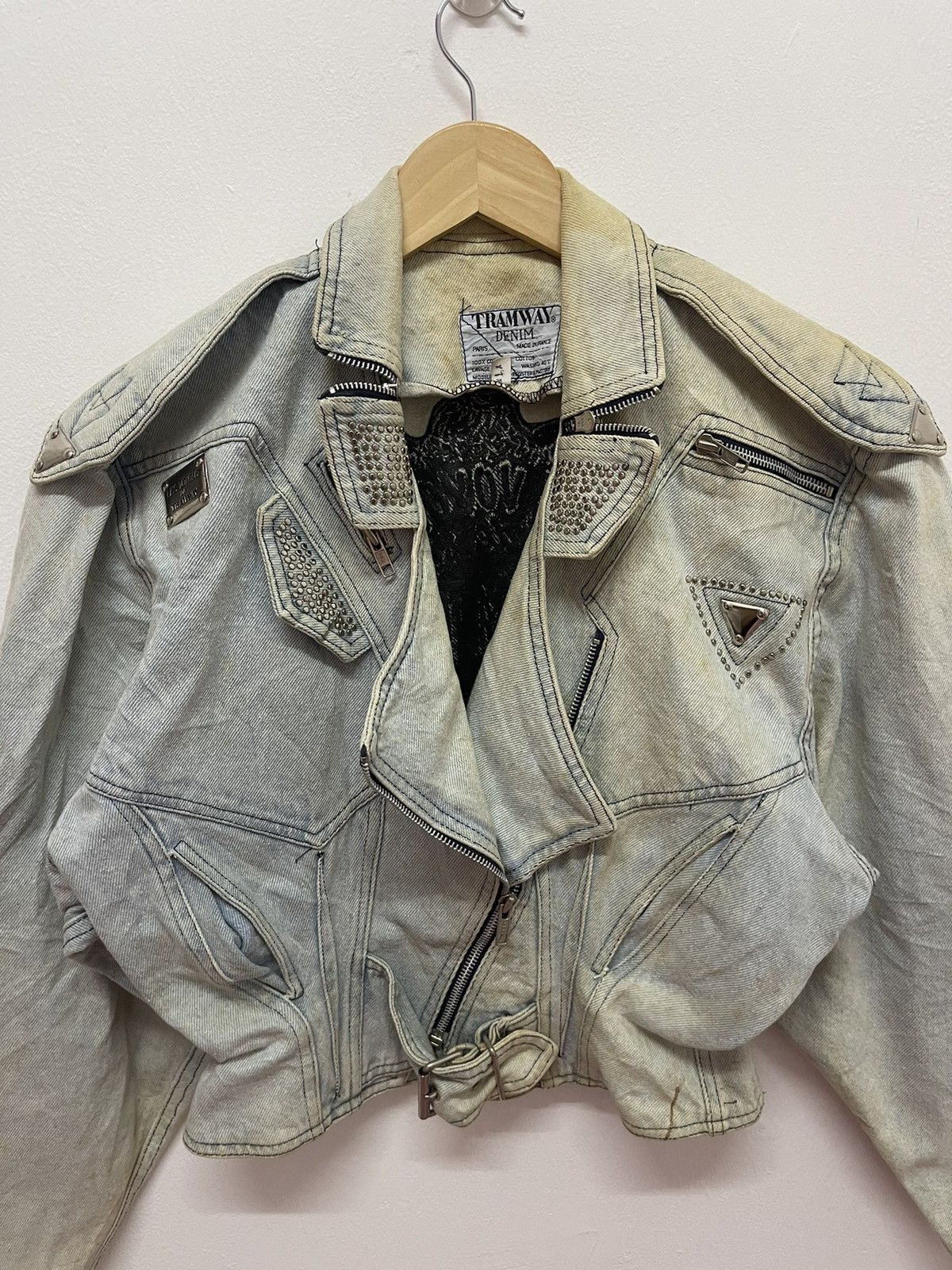Designer × Vintage VINTAGE DISTRESSED DENIM TRAMWAY CROP JACKET FRANCE Size XS / US 0-2 / IT 36-38 - 4 Thumbnail