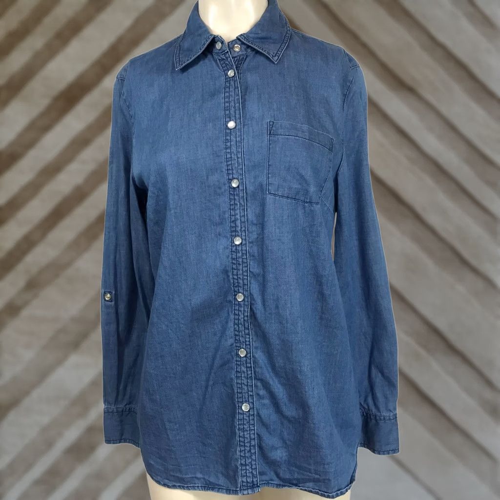 Orvis ORVIS WOMEN'S SMALL BLUE DENIM LONG SLEEVE SNAP COTTON TOP SHIRT Size S / US 4 / IT 40 - 1 Thumbnail