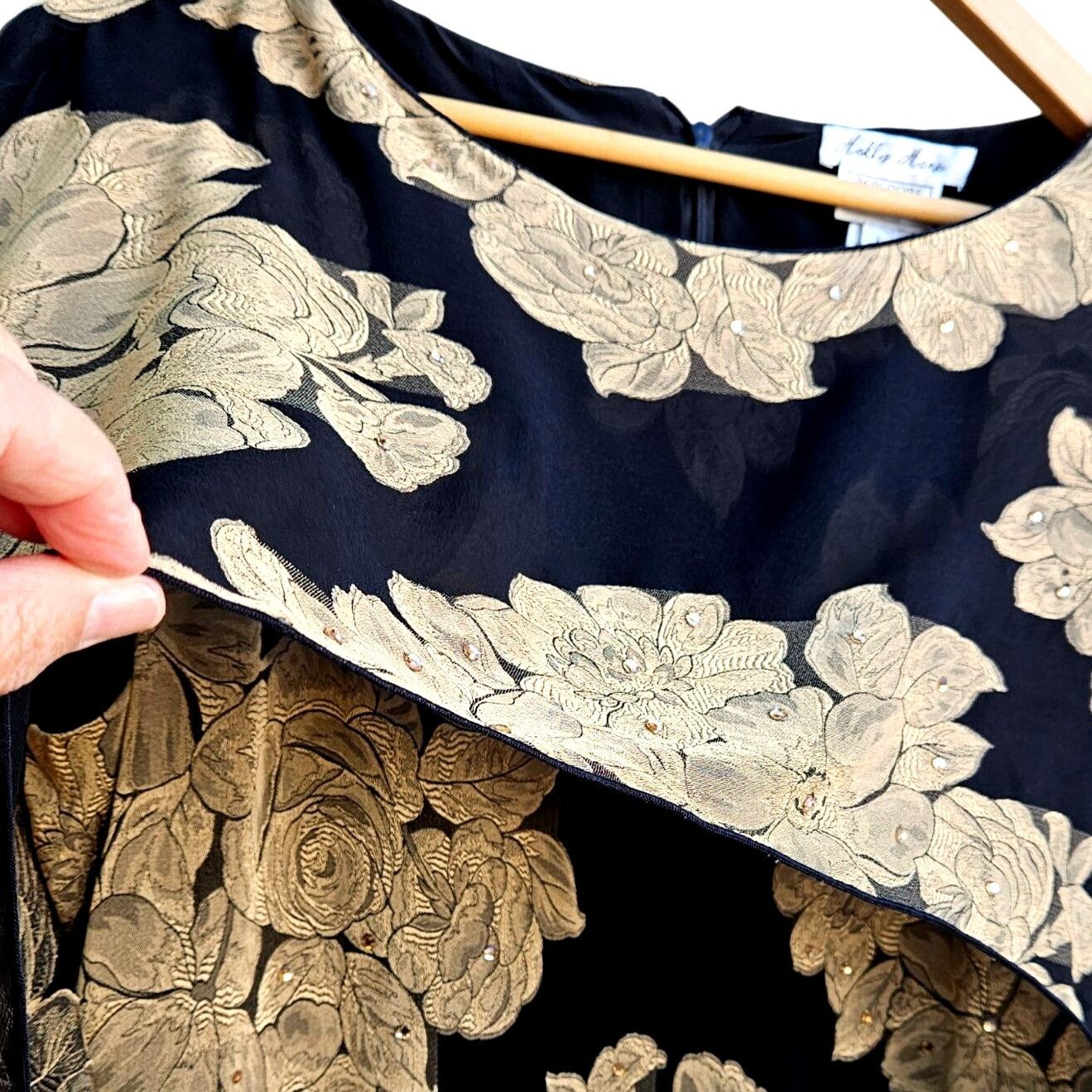 Other Holly Harp Black Gold Silk Brocade Kimono Sleeve Dress Bergd Size L / US 10 / IT 46 - 17 Thumbnail
