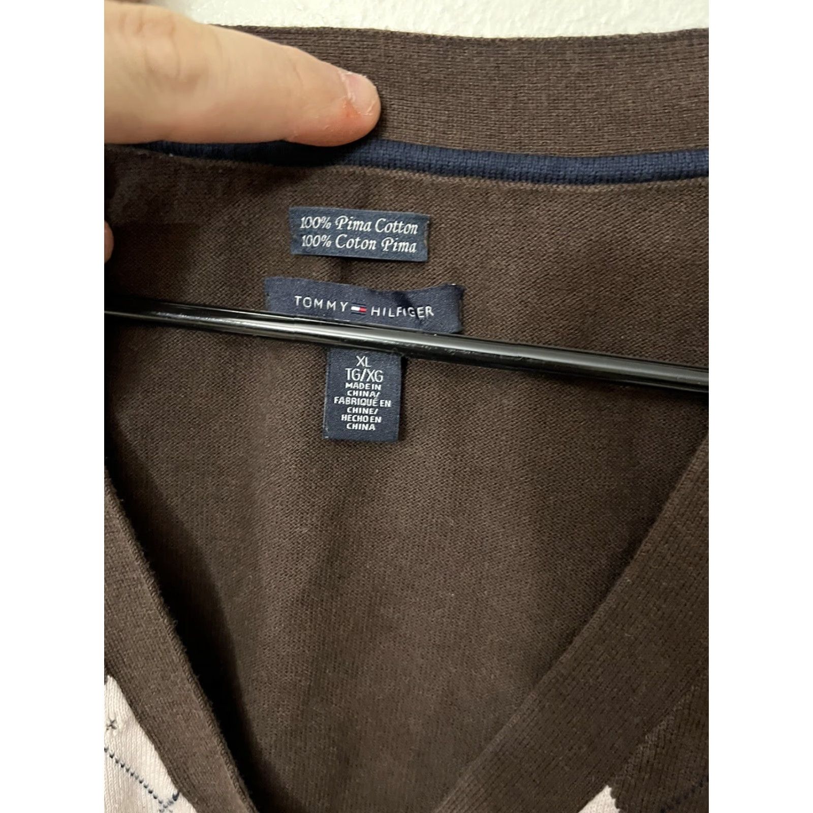 Tommy Hilfiger VINTAGE Tommy Hilfiger Cardigan Brown 100% Pima Cotton Diamond Print Women XL Size XL / US 12-14 / IT 48-50 - 3 Thumbnail