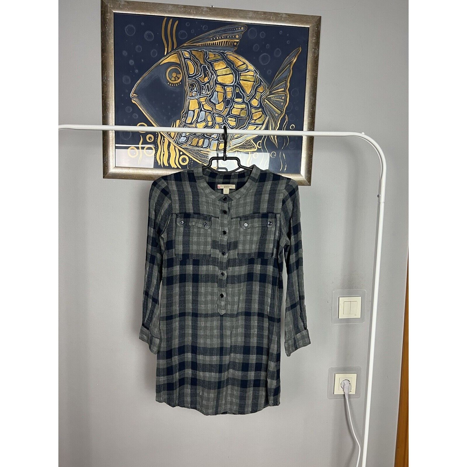 Burberry Burberry Nova Check Print Light Blue Women`s Wool Tunic Shir Size XS / US 0-2 / IT 36-38 - 5 Thumbnail