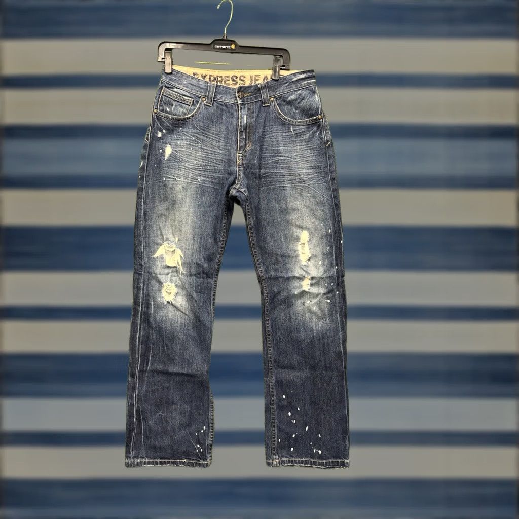 Express Express Kingston Jeans Mens 33x32 Regular Rise Bootcut Distressed Classic Fit Denim Blue Pants Size US 33 - 1 Thumbnail