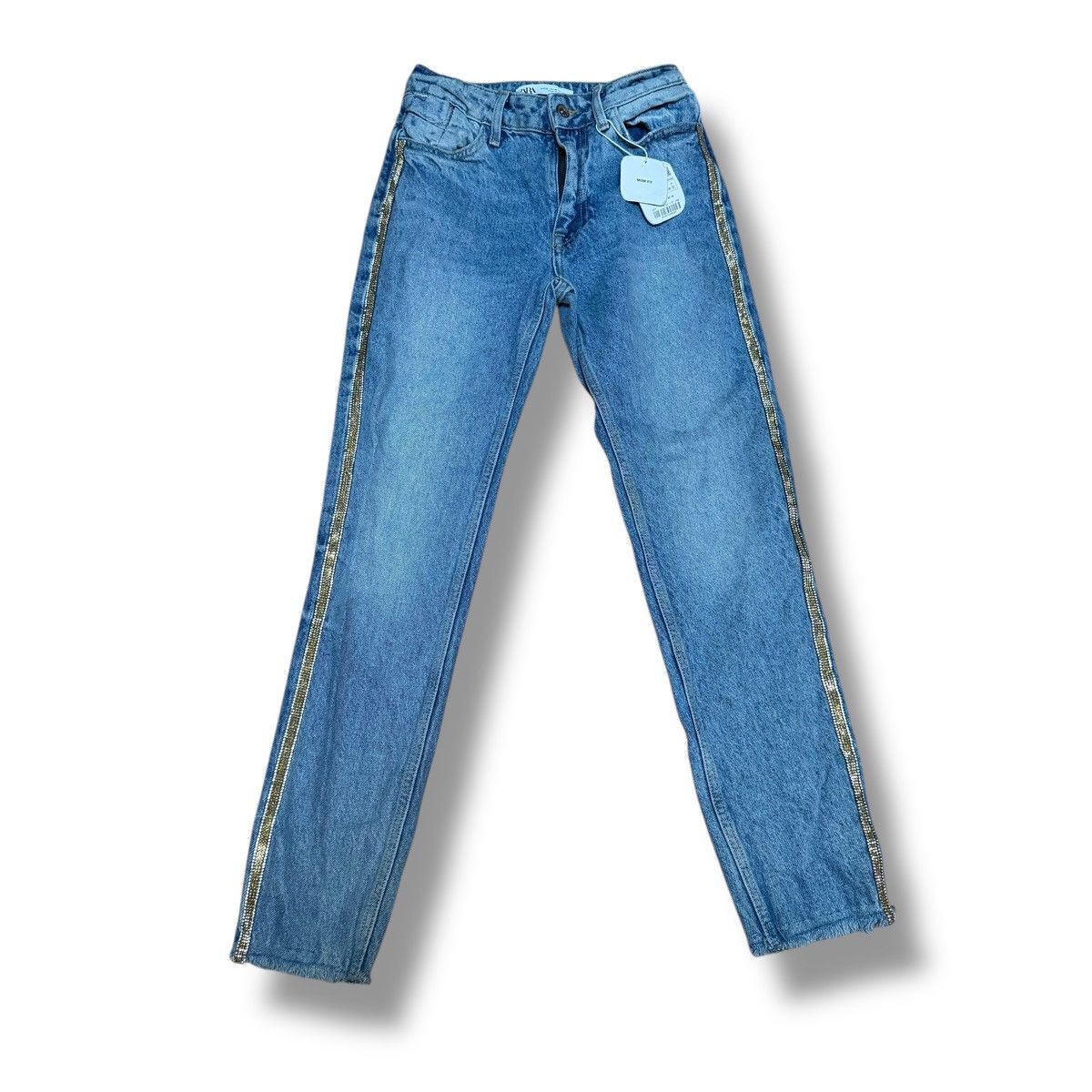 Zara Zara Mom fit rhinestone seam jeans Size 24" / US 00 / IT 34 - 1 Thumbnail