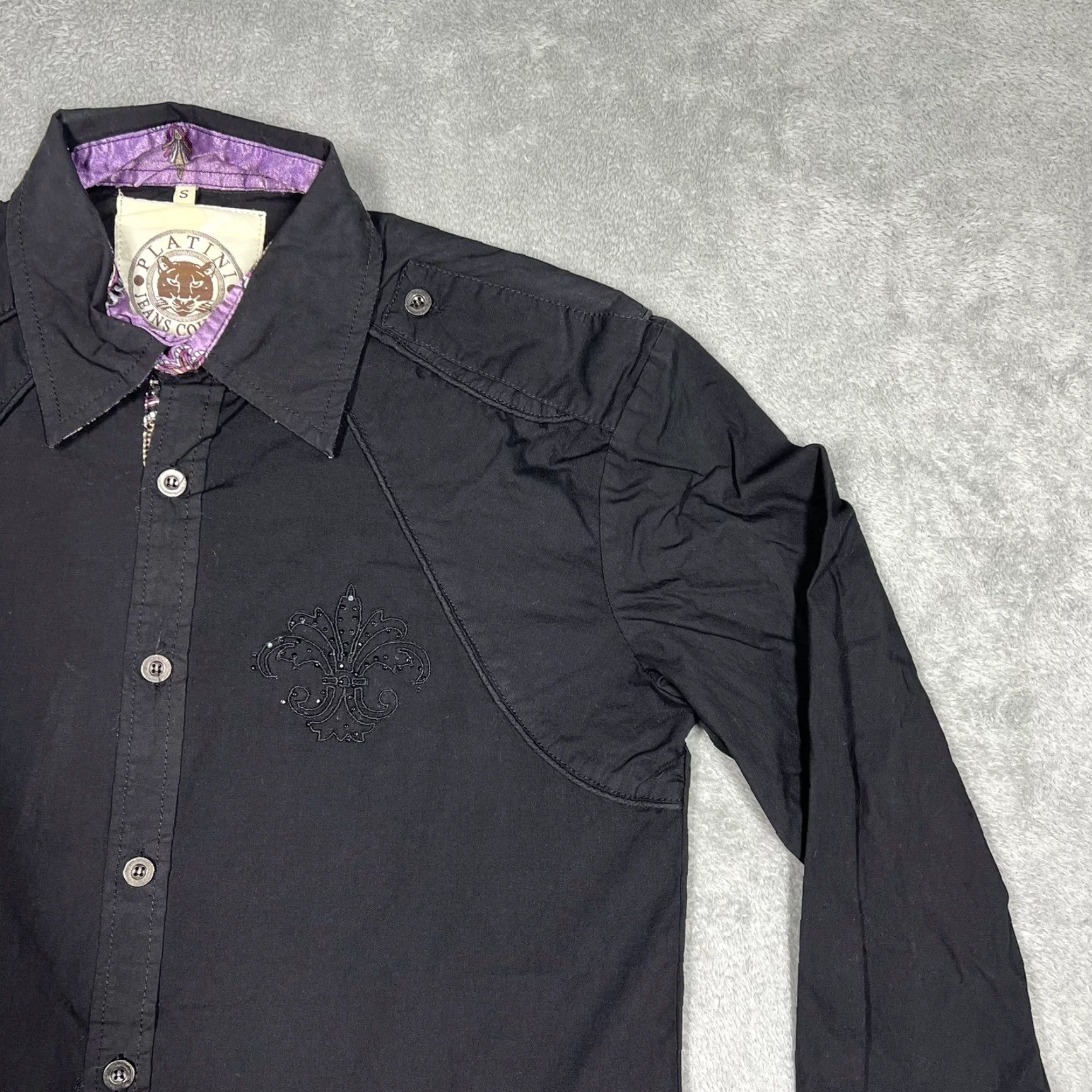 Cougar Platini Jeans Cougar Embezzled Men’s Long Shirt Black Size S Button-Up Cotton Rayon Striped Embroidered Collar Spread Sleeve Regular Men Size US S / EU 44-46 / 1 - 4 Thumbnail
