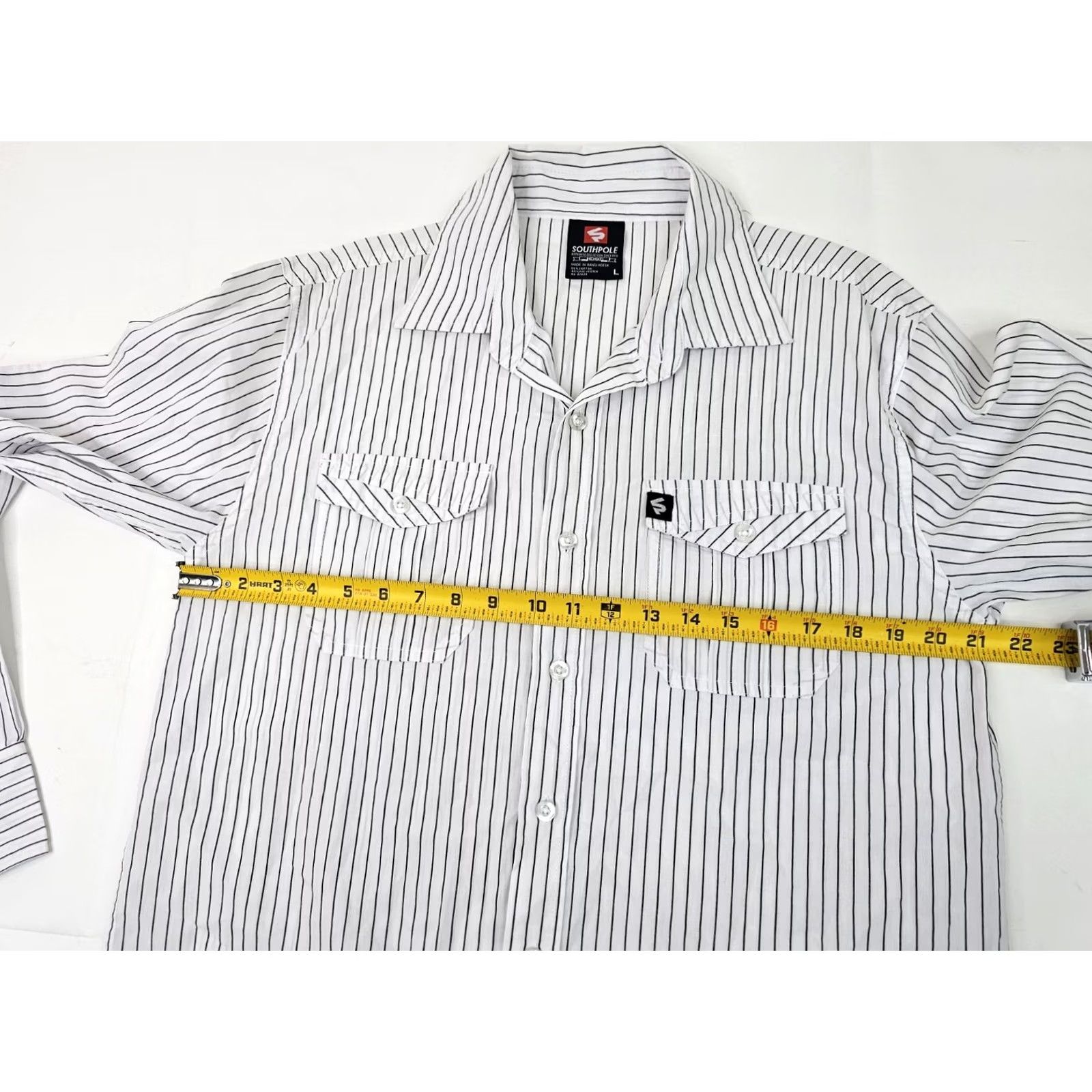 Southpole Vtg South Pole Button-Up Striped Shirt Men L White Lightweight Hip Hop Y2K Business Casual Size US L / EU 52-54 / 3 - 6 Thumbnail