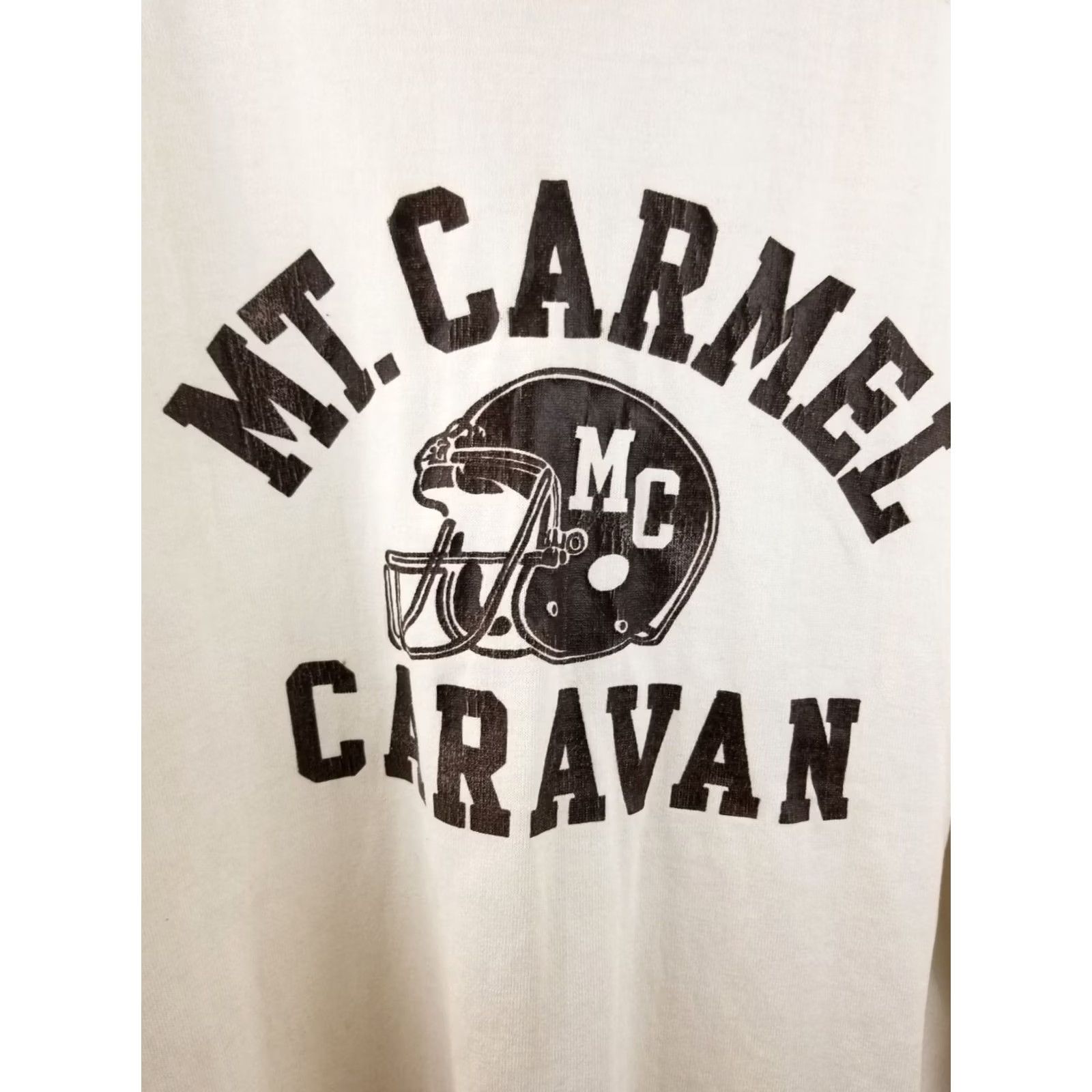 Vintage VINTAGE MT. CARMEL MC CARAVAN FOOTBALL JERSEY SZ LARGE T-Shirt Mens White 70's 30 INCH BACK SEE DETAIL CROSS CHEST 22 INCH TOP TO BOTTOM 30 INCH Size US L / EU 52-54 / 3 - 2 Thumbnail