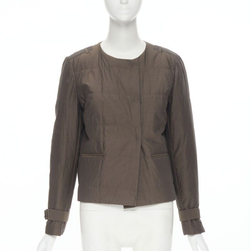 Brunello Cucinelli BRUNELLO CUCINELLI brown cotton silk blend belted cuffed padded jacket IT42 M Size M / US 6-8 / IT 42-44 - 1 Thumbnail