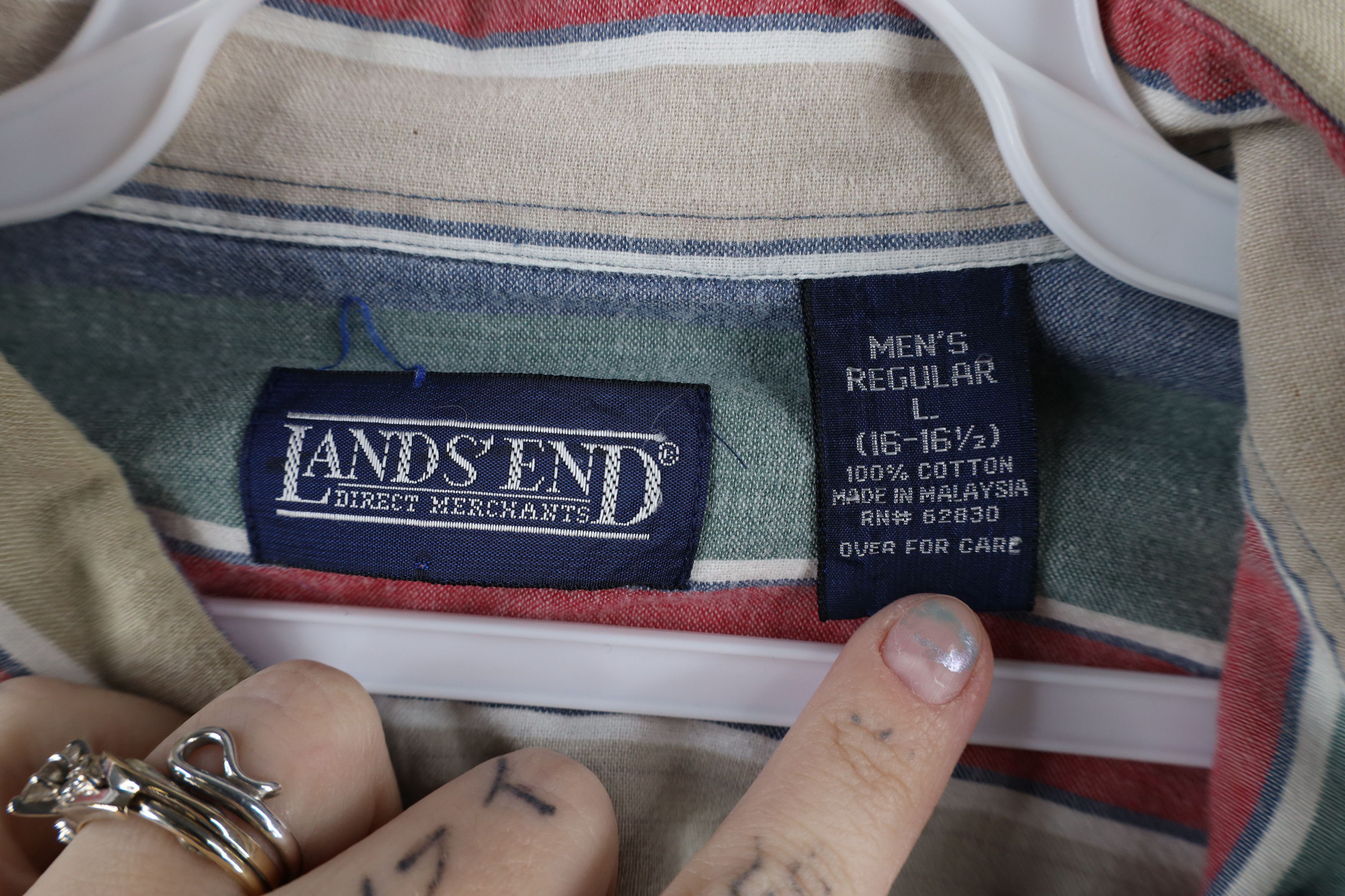 Lands' End × Vintage Vintage 90s Lands End Striped Button Down Shirt Cotton Size US L / EU 52-54 / 3 - 7 Thumbnail
