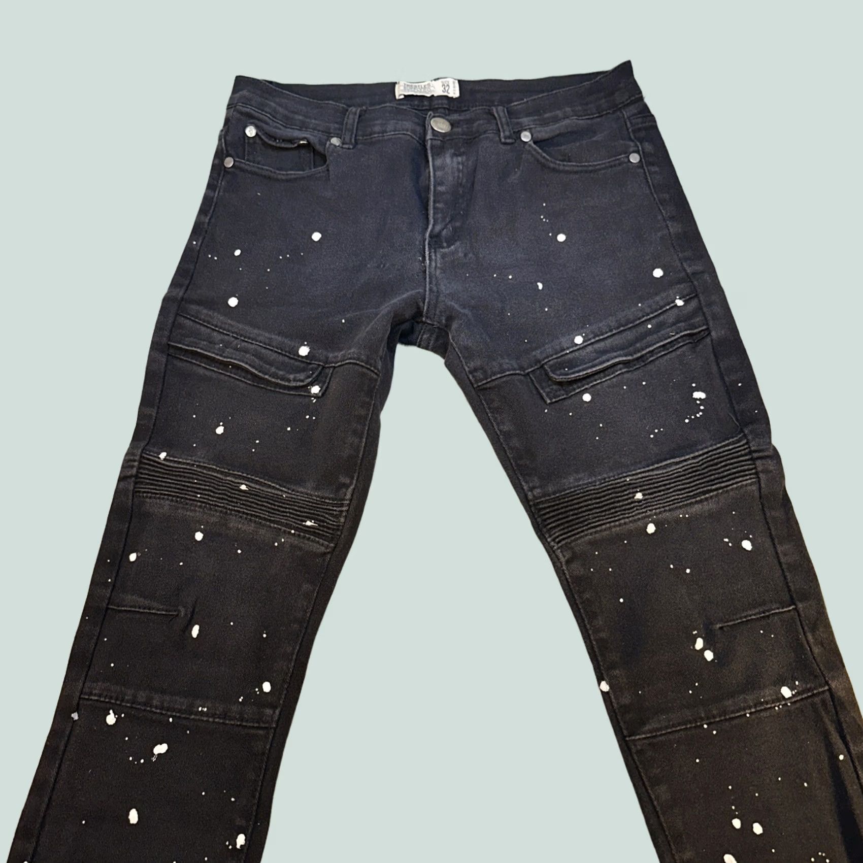 Vintage Trestles Moto Jeans Black Paint Splatter Style Men’s 32x28 Slim Fit Jeans Men Size US 32 / EU 48 - 1 Thumbnail
