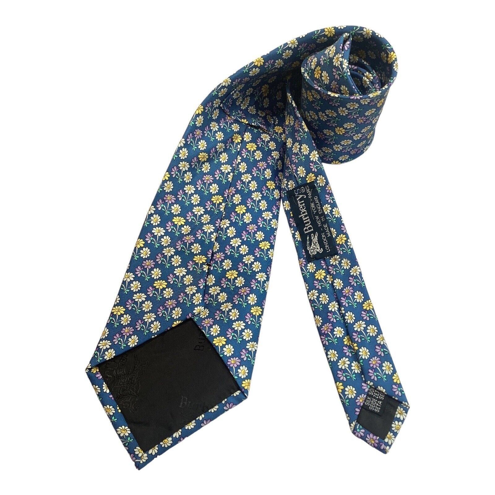 Burberry BURBERRYS Blue Floral Luxury Designer Silk Tie M.In England Size ONE SIZE - 2 Thumbnail