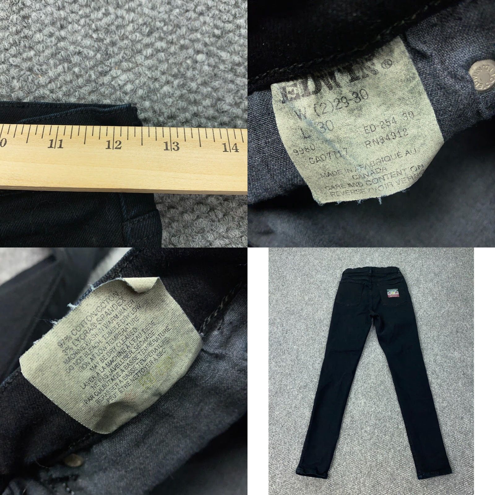 Edwin VINTAGE Edwin Jeans Womens Size 2 Black Mid Rise Skinny Stretch Denim Zip Inseam 30 Womens Size 25" / US 0 / IT 36 - 8 Thumbnail