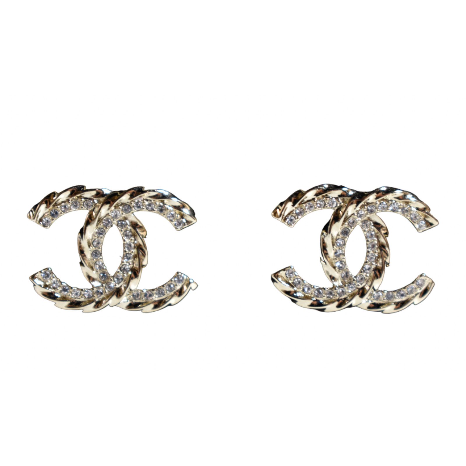 Chanel Chanel 23B Gold Crystal Interlocking Statement Stud Earrings Size ONE SIZE - 1 Thumbnail